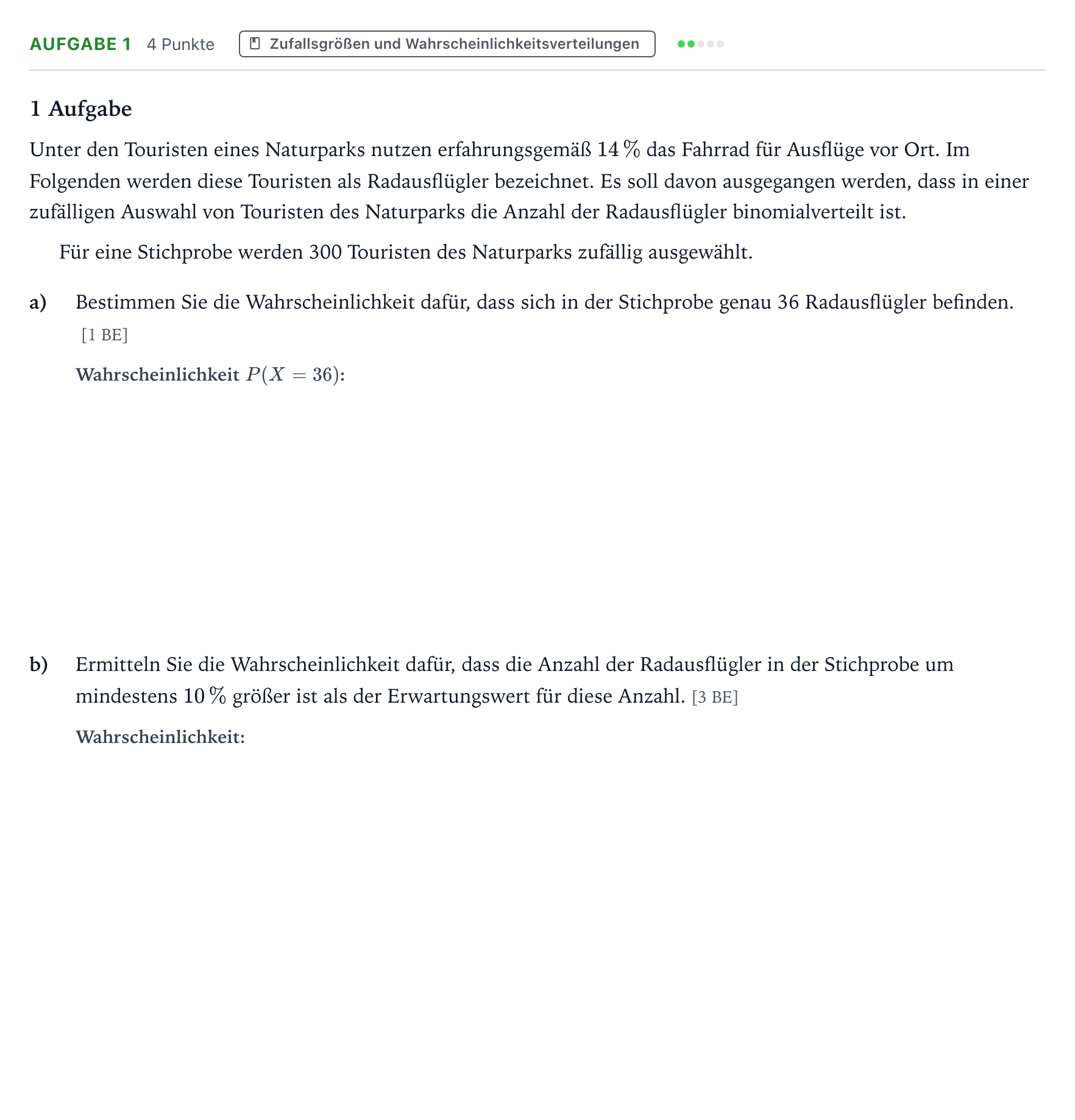 Aufgabenstellung: Aufgabe 1 · Abitur NRW Mathematik LK · Teil B · Stochastik (WTR) 2025