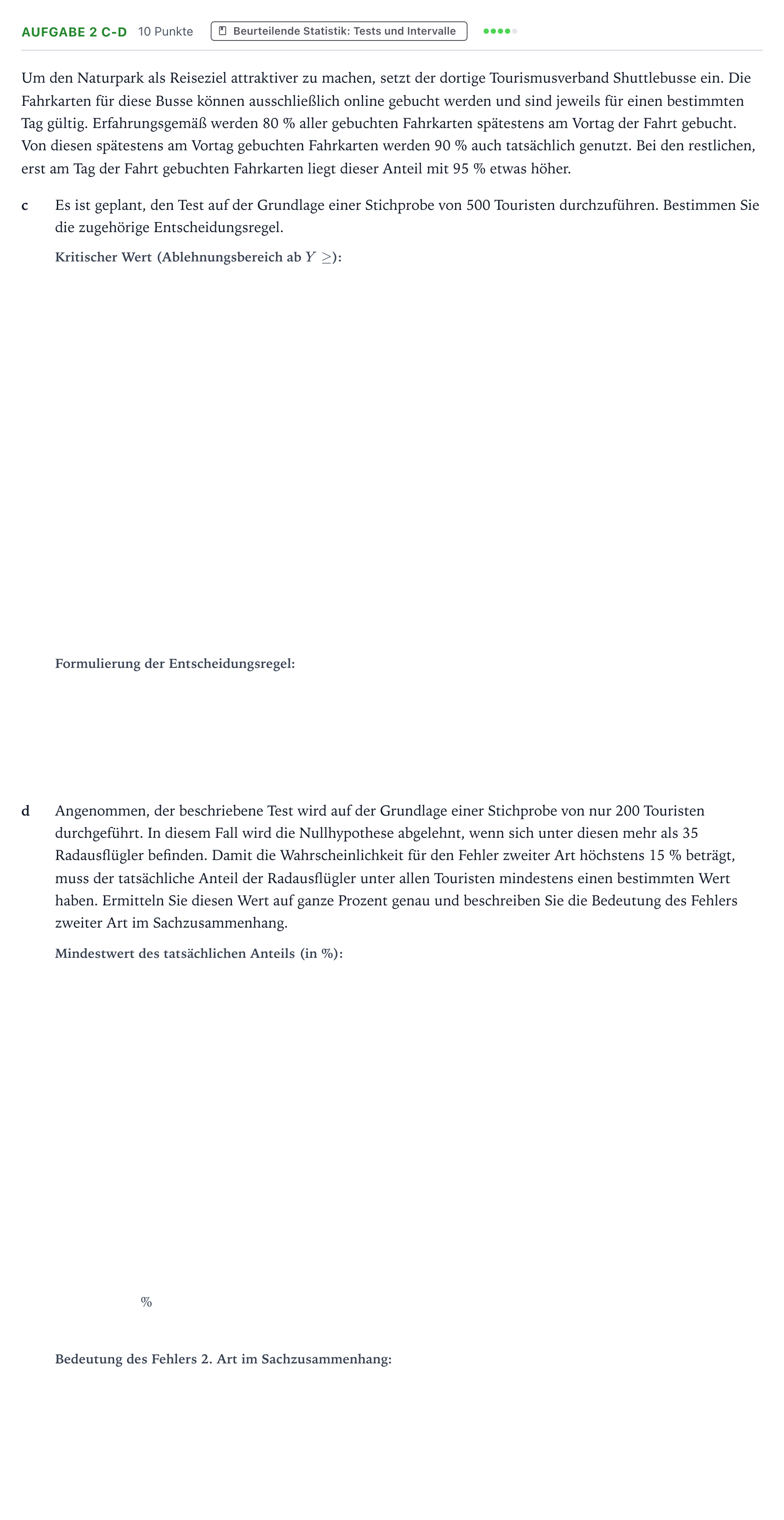 Aufgabenstellung: Aufgabe 2 c-d - Beurteilende Statistik · Abitur NRW Mathematik LK · Teil B · Stochastik (WTR) 2025