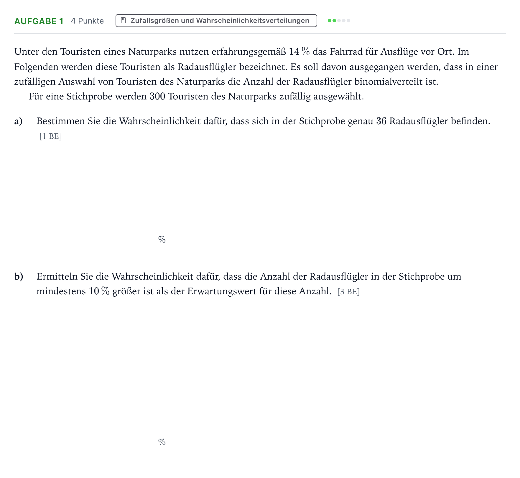 Aufgabenstellung: Aufgabe 1 · Abitur NRW Mathematik LK · Teil B · Stochastik (WTR) 2025