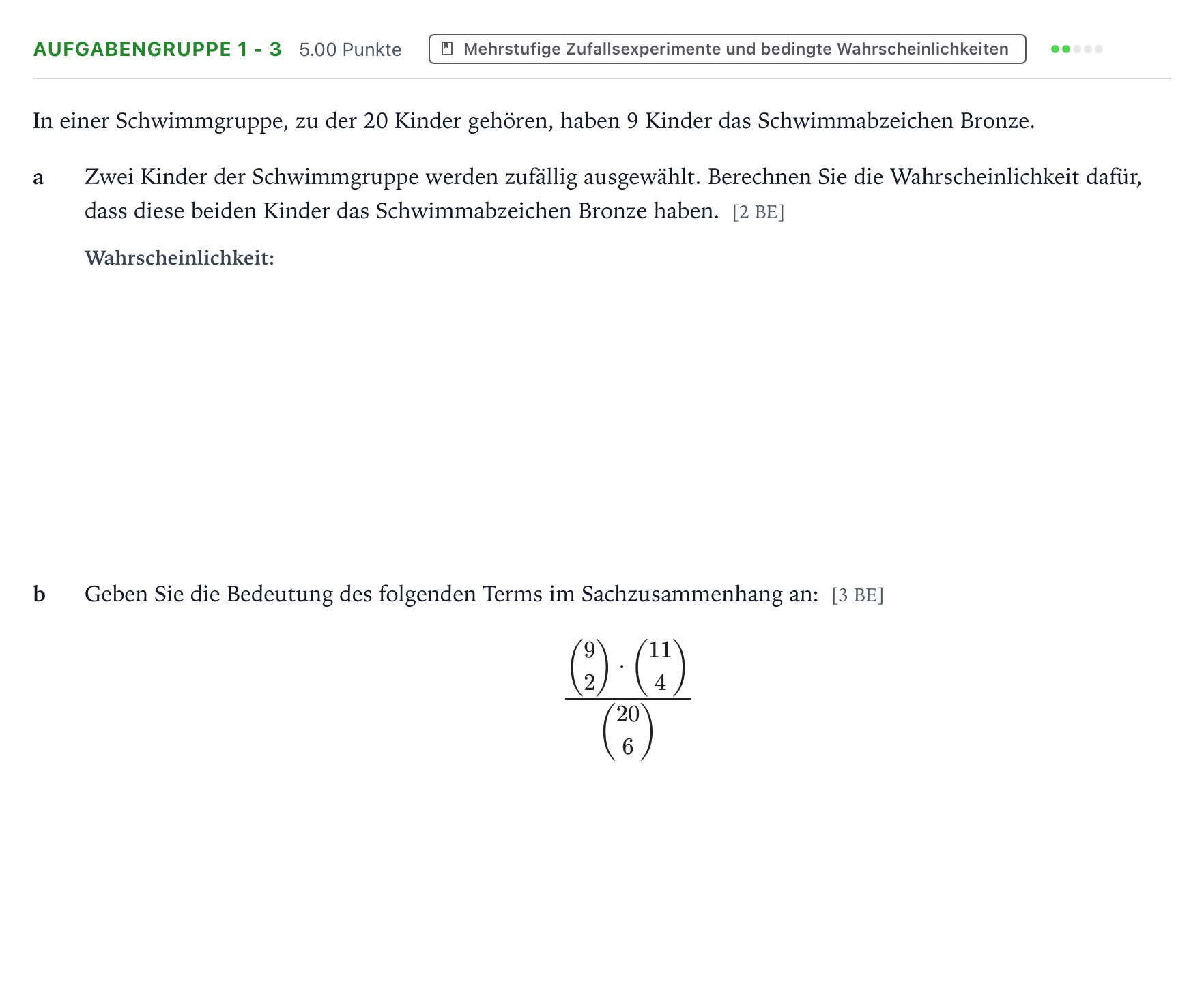 Aufgabenstellung: Aufgabengruppe 1 - 3 · Abitur NRW Mathematik GK · Teil A · Stochastik 2025