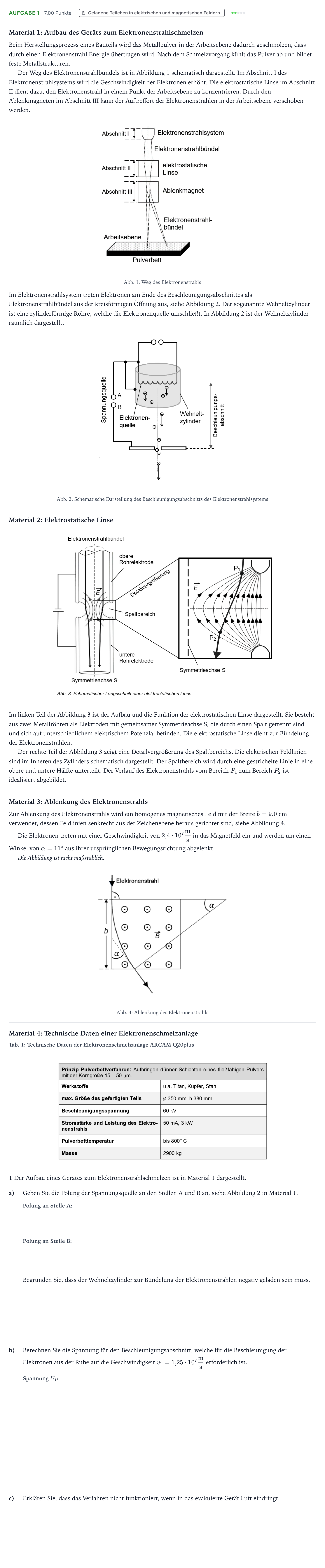 Aufgabenstellung: Aufgabe 1 · Abitur NRW Physik LK · 3D-Metalldruck 2025