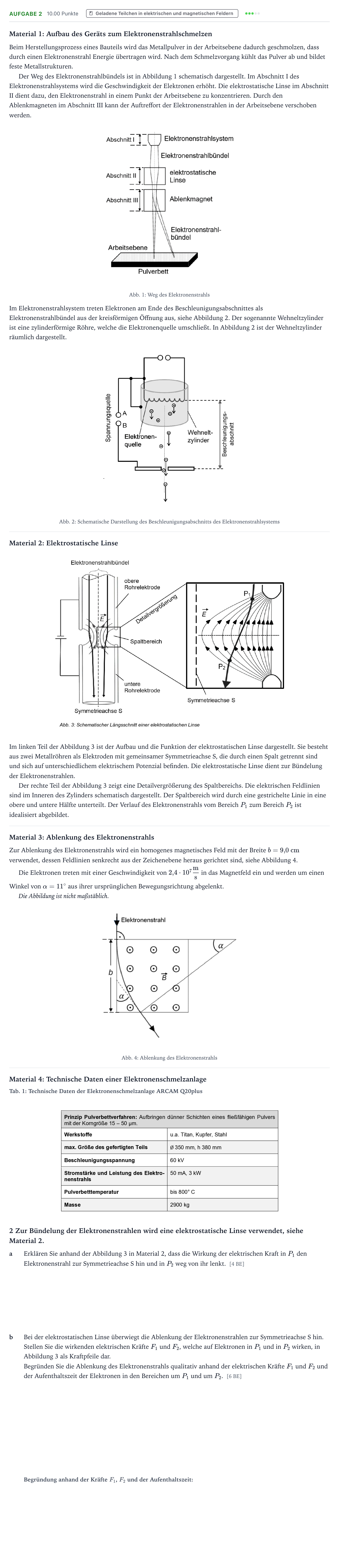 Aufgabenstellung: Aufgabe 2 · Abitur NRW Physik LK · 3D-Metalldruck 2025
