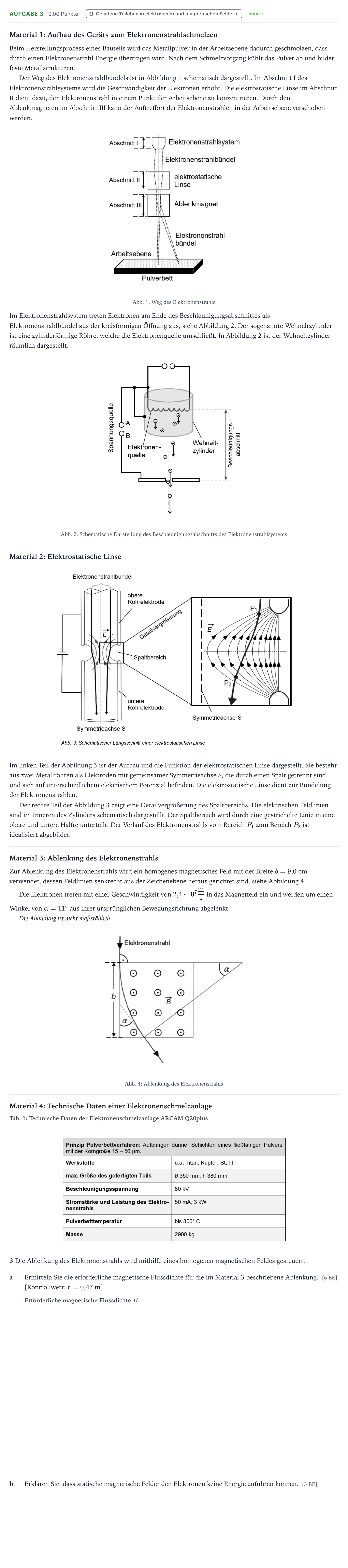 Aufgabenstellung: Aufgabe 3 · Abitur NRW Physik LK · 3D-Metalldruck 2025