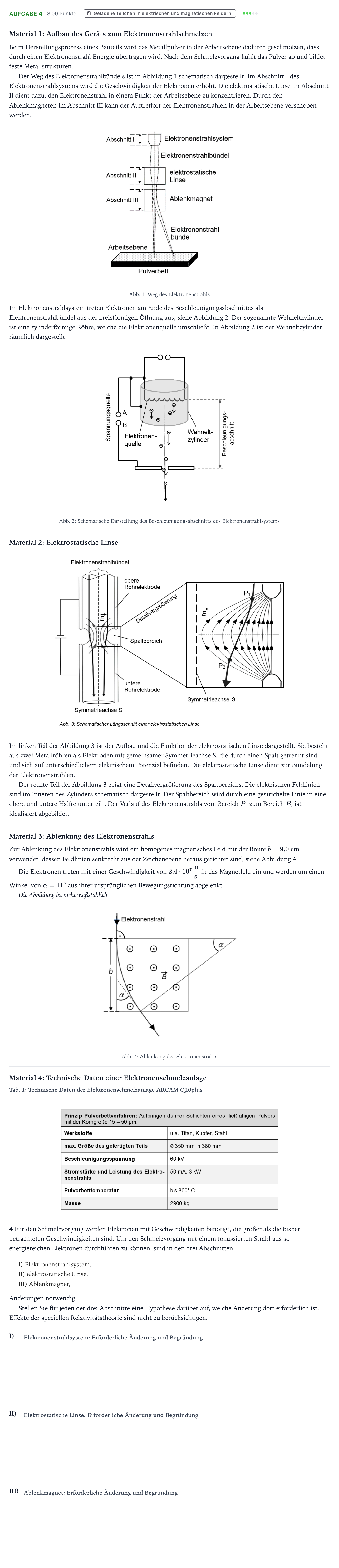 Aufgabenstellung: Aufgabe 4 · Abitur NRW Physik LK · 3D-Metalldruck 2025