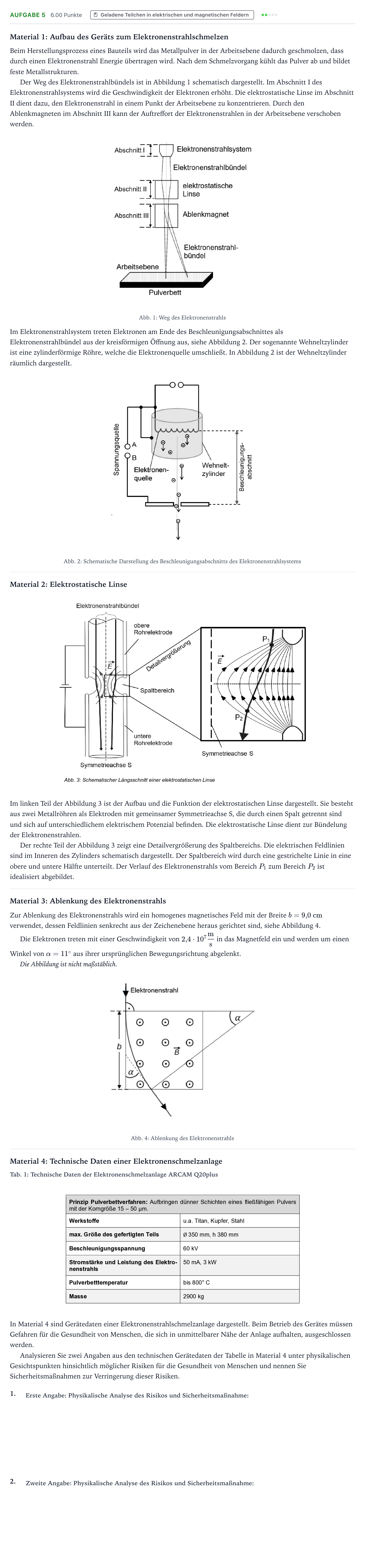 Aufgabenstellung: Aufgabe 5 · Abitur NRW Physik LK · 3D-Metalldruck 2025