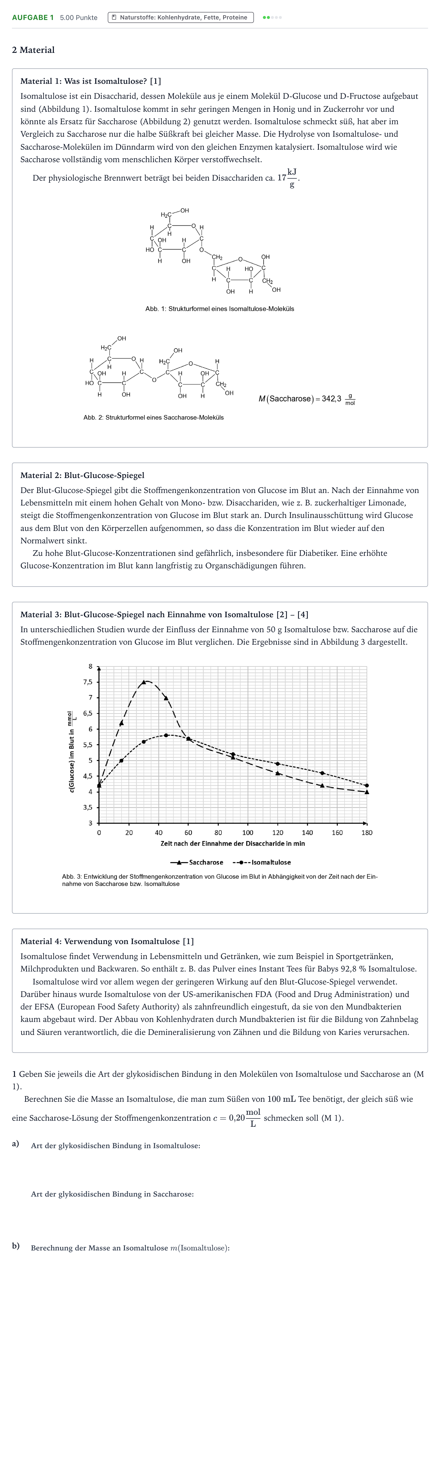 Aufgabenstellung: Aufgabe 1 · Abitur NRW Chemie GK · Süßer Genuss ohne Reue? 2026