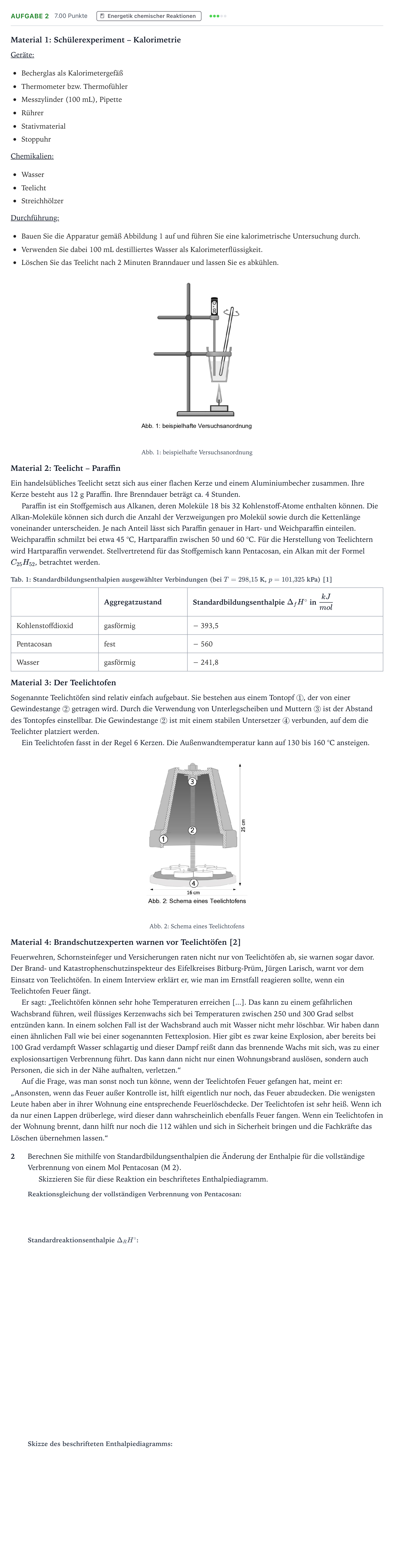 Aufgabenstellung: Aufgabe 2 · Abitur NRW Chemie GK · Teelichtofen-GN 2025
