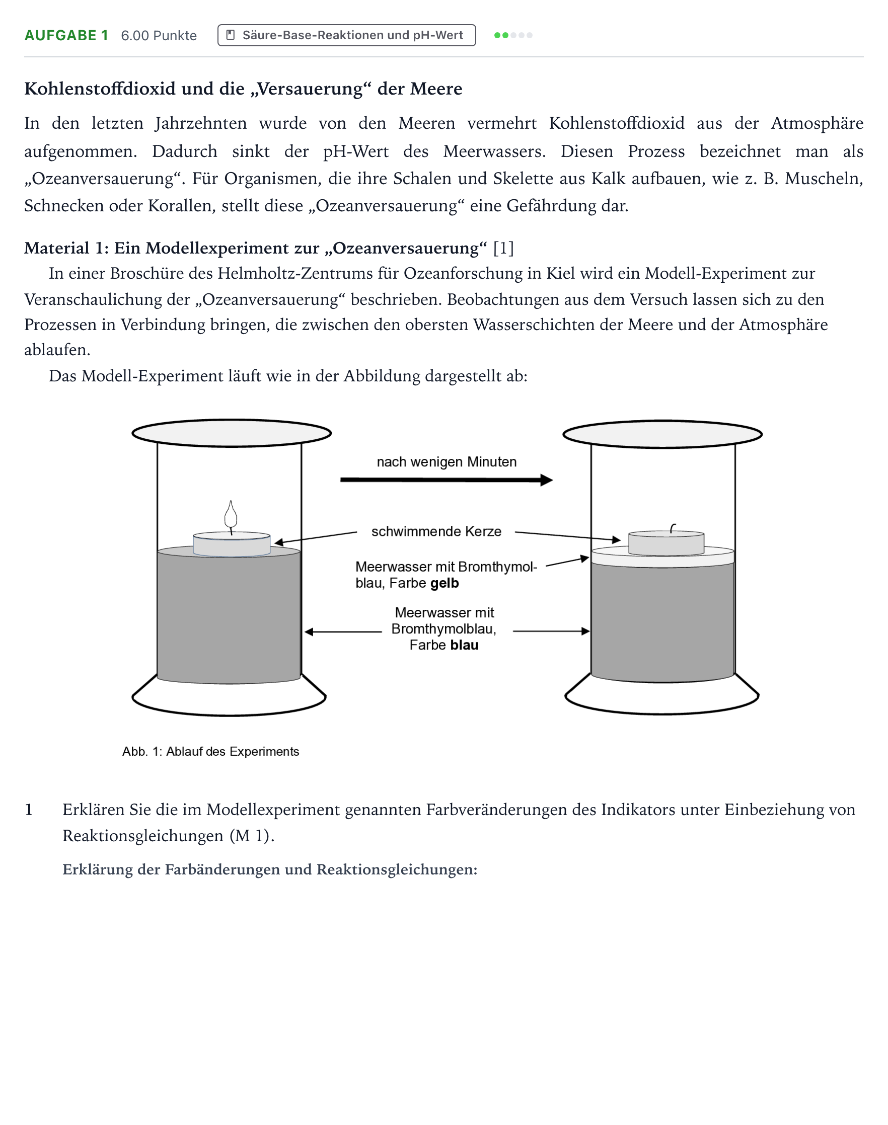 Aufgabenstellung: Aufgabe 1 · Abitur NRW Chemie GK · Versauerung der Meere 2025