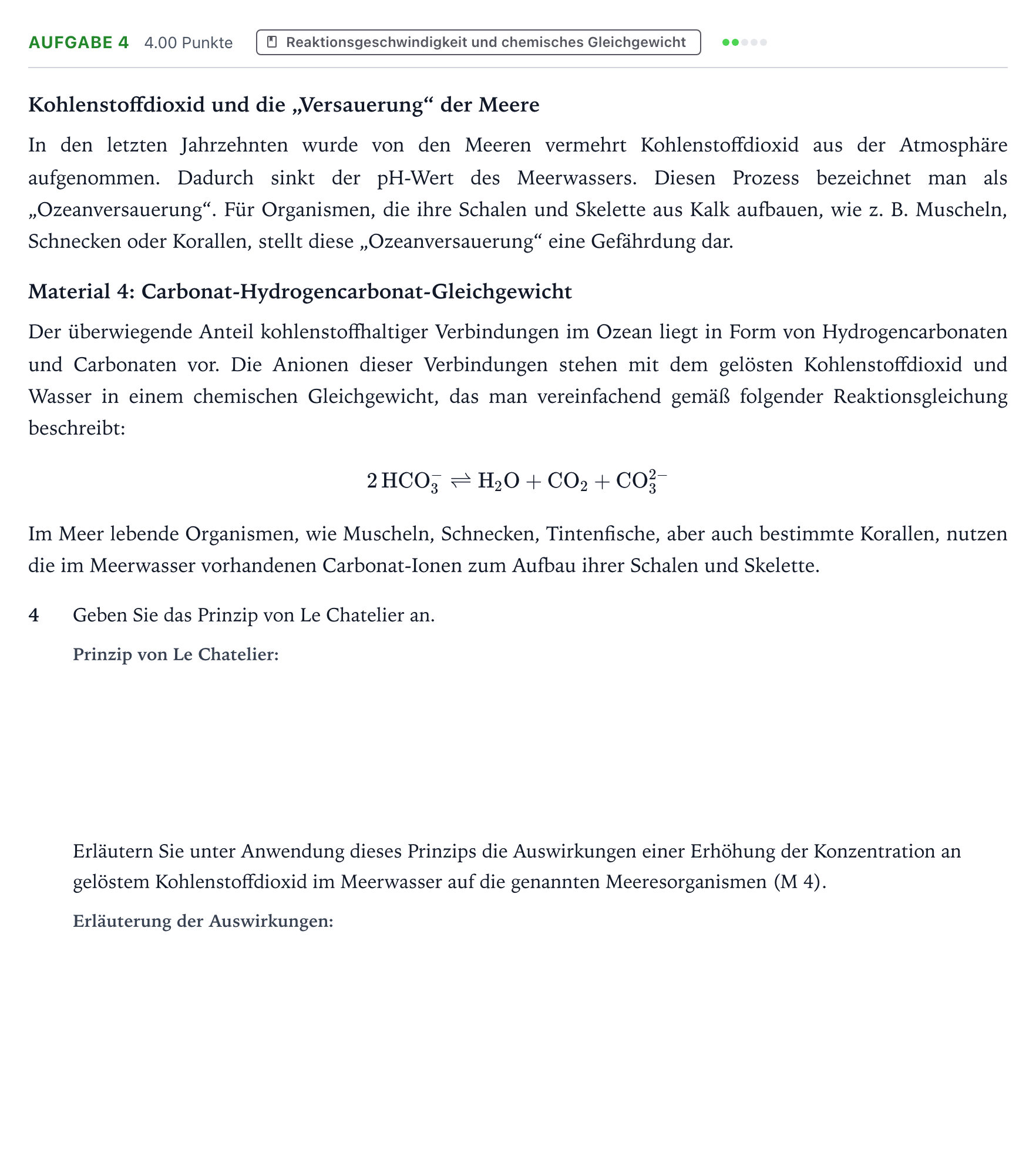 Aufgabenstellung: Aufgabe 4 · Abitur NRW Chemie GK · Versauerung der Meere 2025