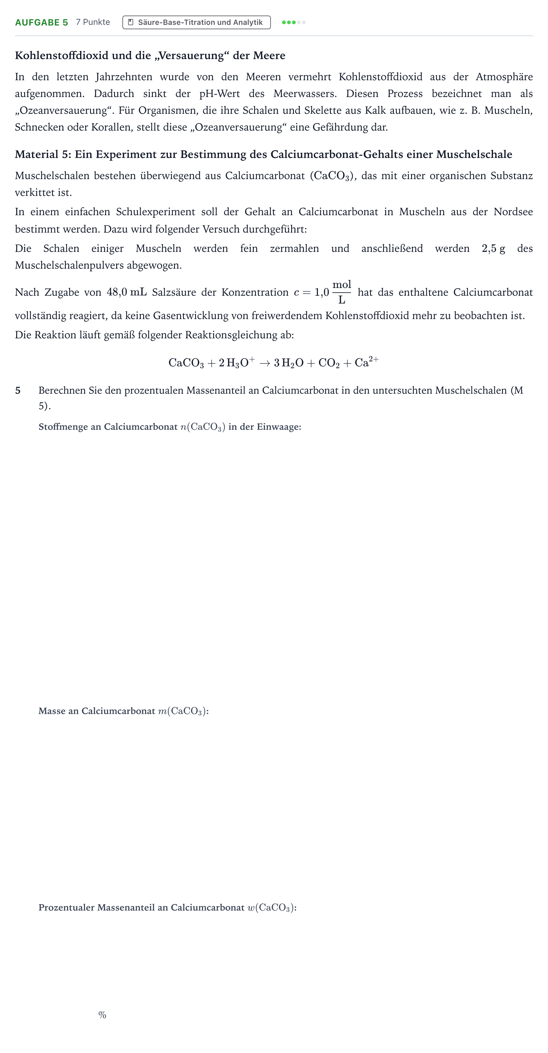 Aufgabenstellung: Aufgabe 5 · Abitur NRW Chemie GK · Versauerung der Meere 2025