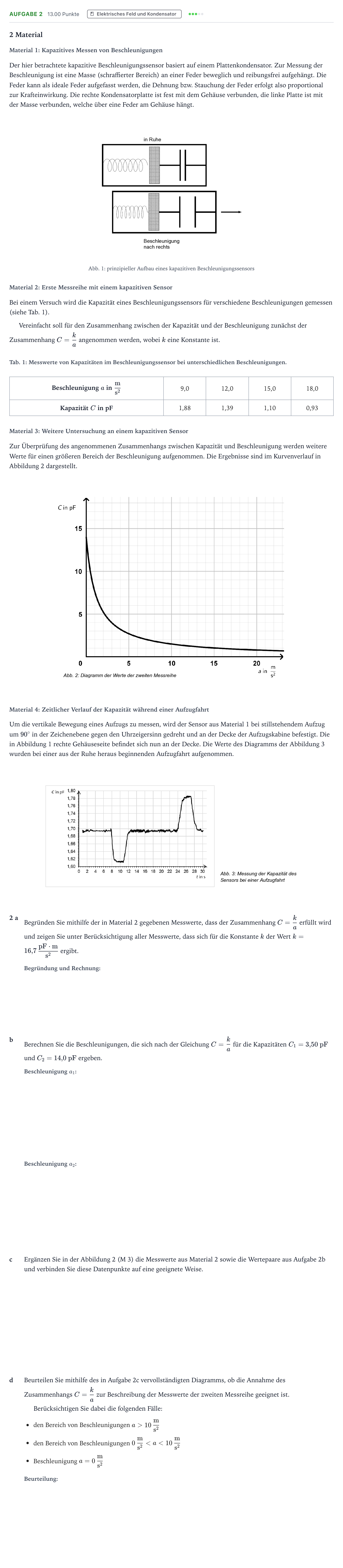 Aufgabenstellung: Aufgabe 2 · Abitur NRW Physik GK · Beschleunigungssensoren 2025