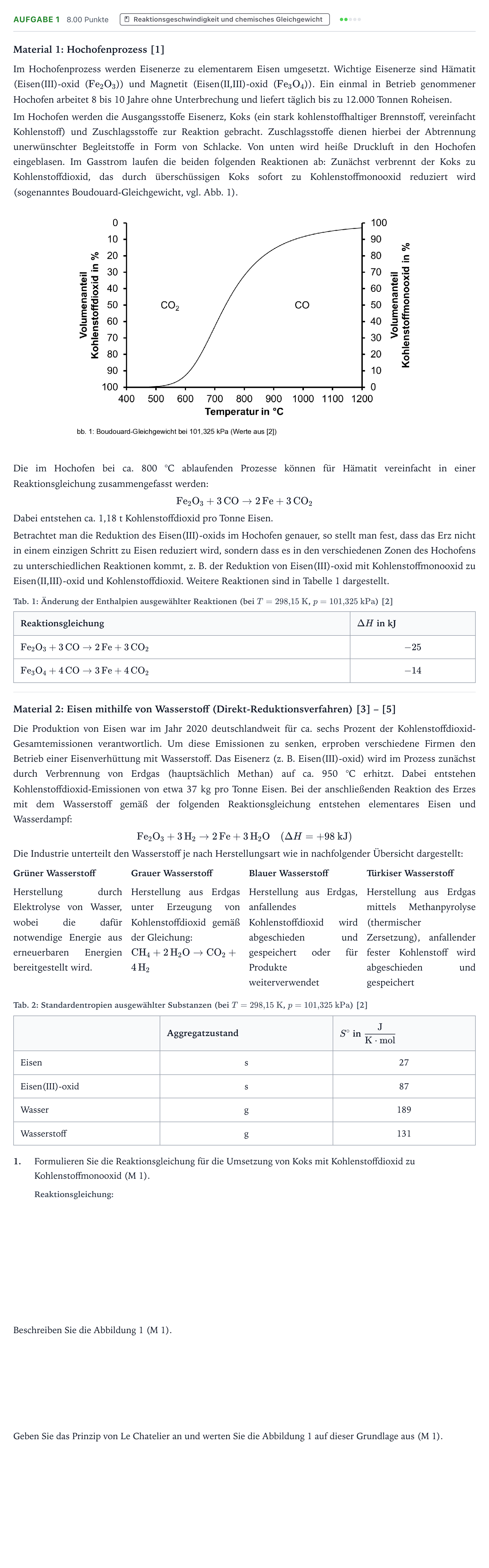 Aufgabenstellung: Aufgabe 1 · Abitur NRW Chemie LK · Viele Wege führen zum Eisen 2025