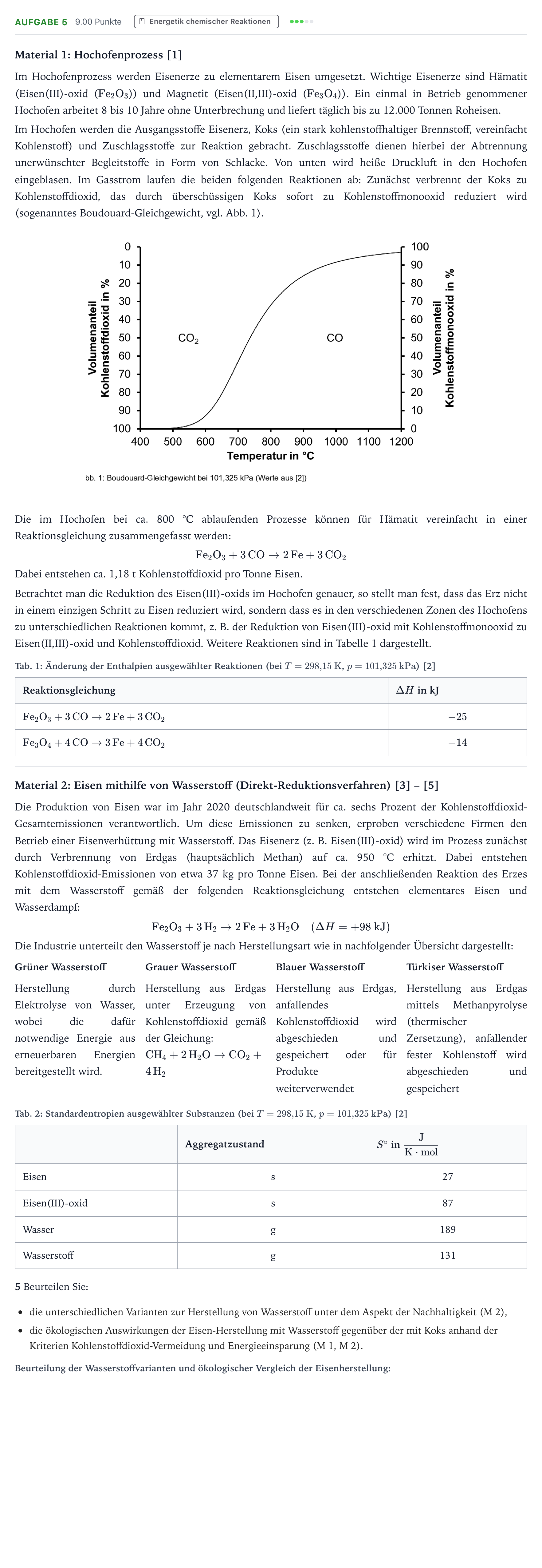Aufgabenstellung: Aufgabe 5 · Abitur NRW Chemie LK · Viele Wege führen zum Eisen 2025