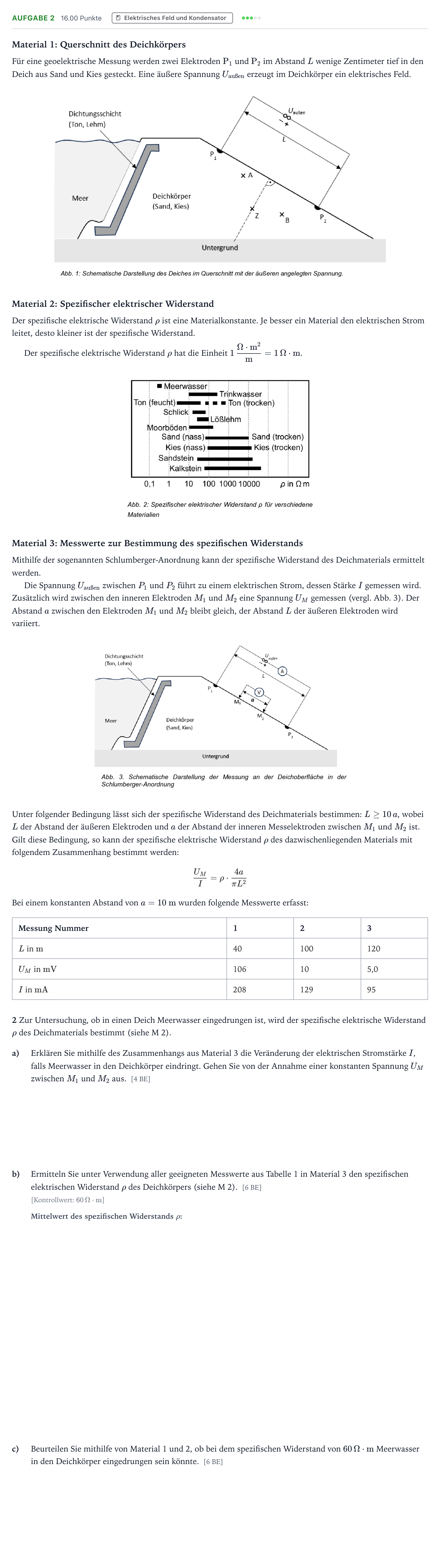 Aufgabenstellung: Aufgabe 2 · Abitur NRW Physik LK · Deichsicherheit 2025