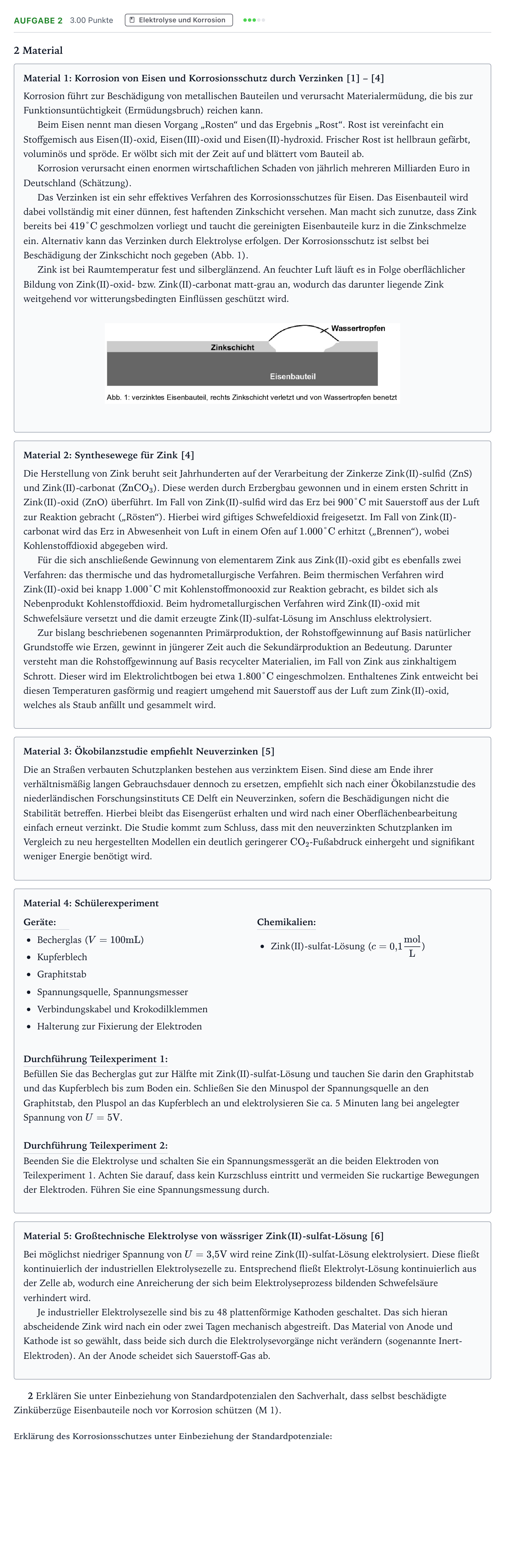 Aufgabenstellung: Aufgabe 2 · Abitur NRW Chemie LK · Zink und Eisen – zusammen stark geg 2025