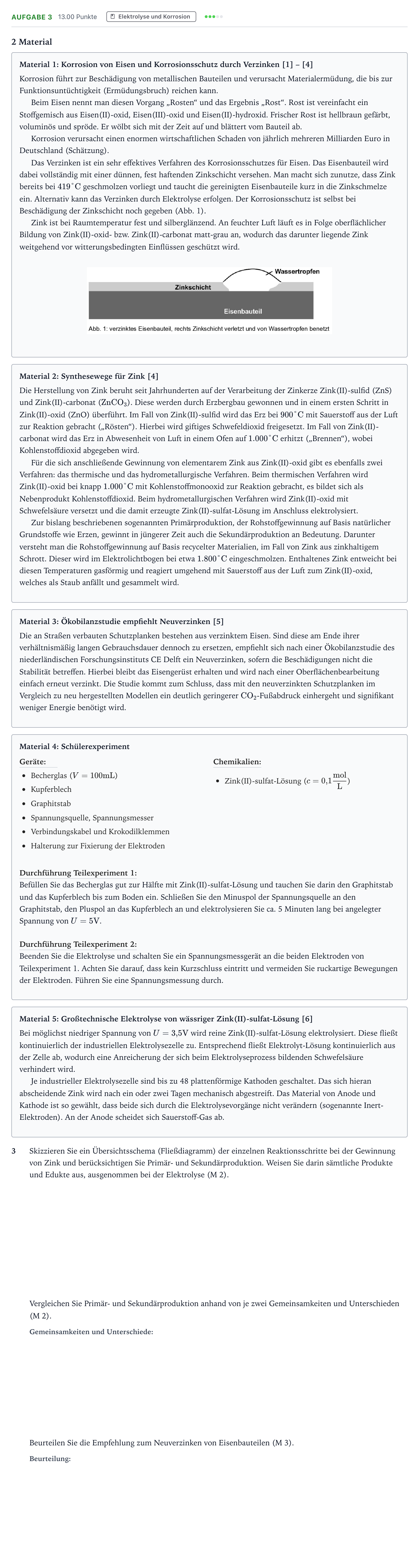 Aufgabenstellung: Aufgabe 3 · Abitur NRW Chemie LK · Zink und Eisen – zusammen stark geg 2025