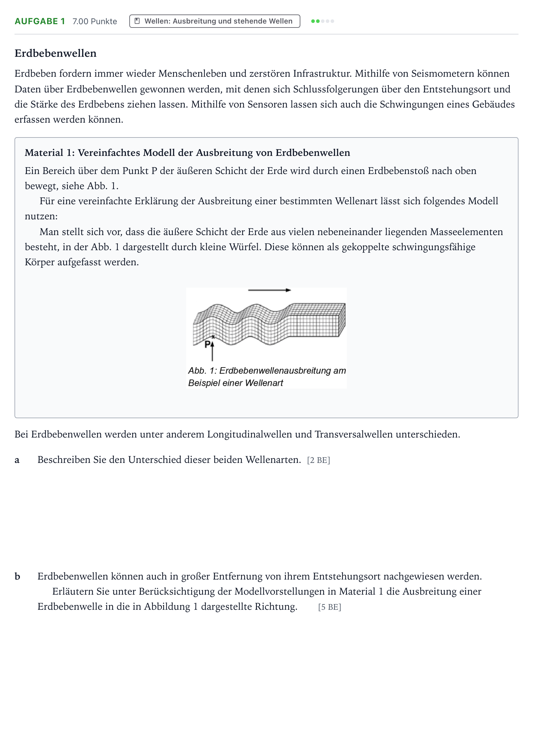 Aufgabenstellung: Aufgabe 1 · Abitur NRW Physik GK · Erdbebenwellen 2026