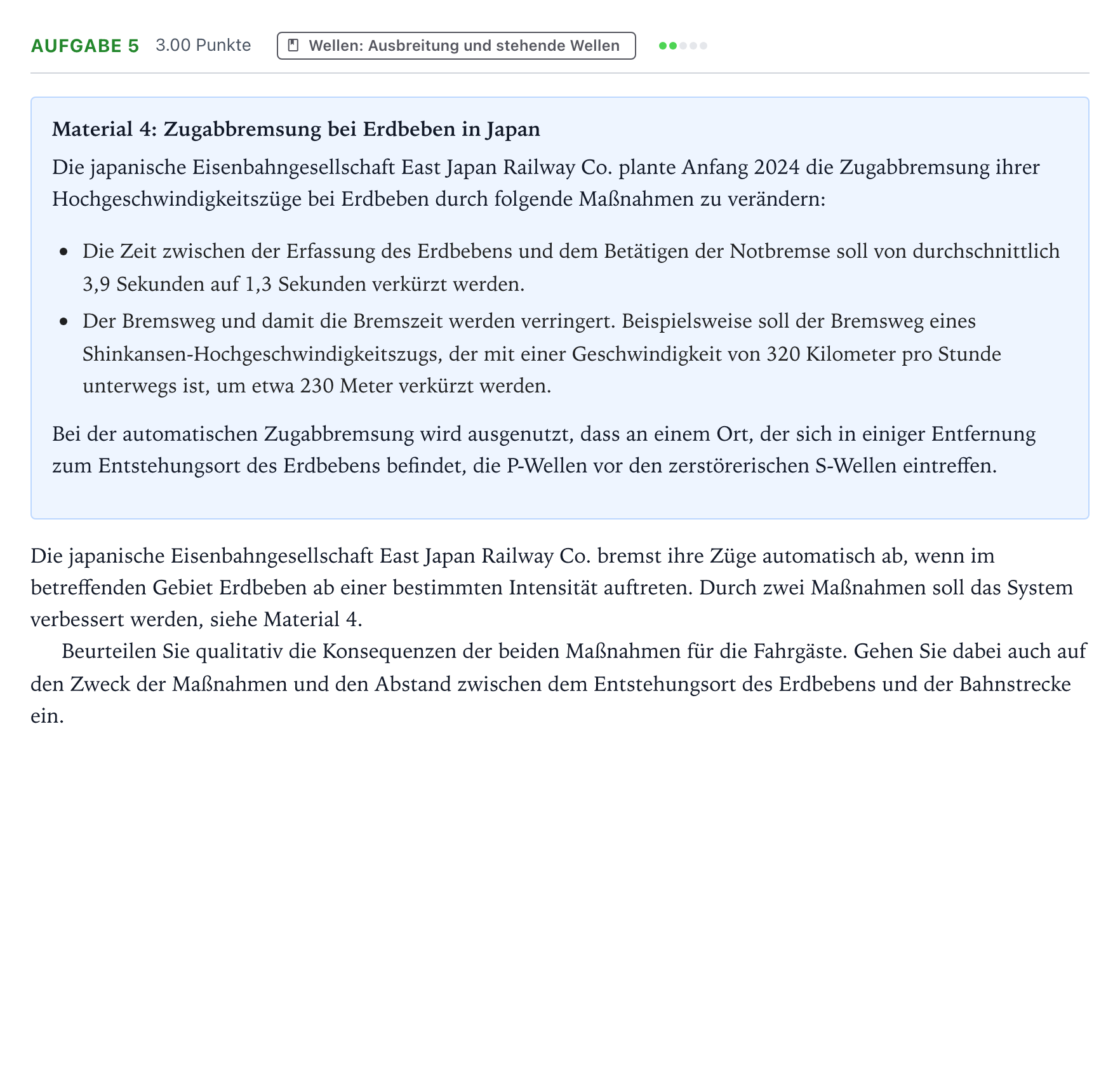 Aufgabenstellung: Aufgabe 5 · Abitur NRW Physik GK · Erdbebenwellen 2026