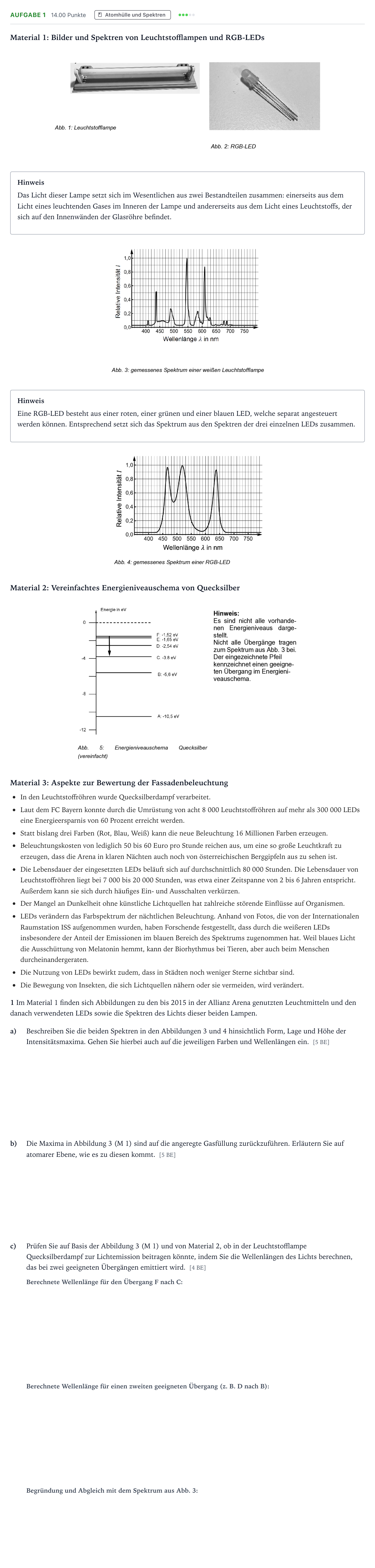 Aufgabenstellung: Aufgabe 1 · Abitur NRW Physik GK · Fassadenbeleuchtung Allianz Arena 2026