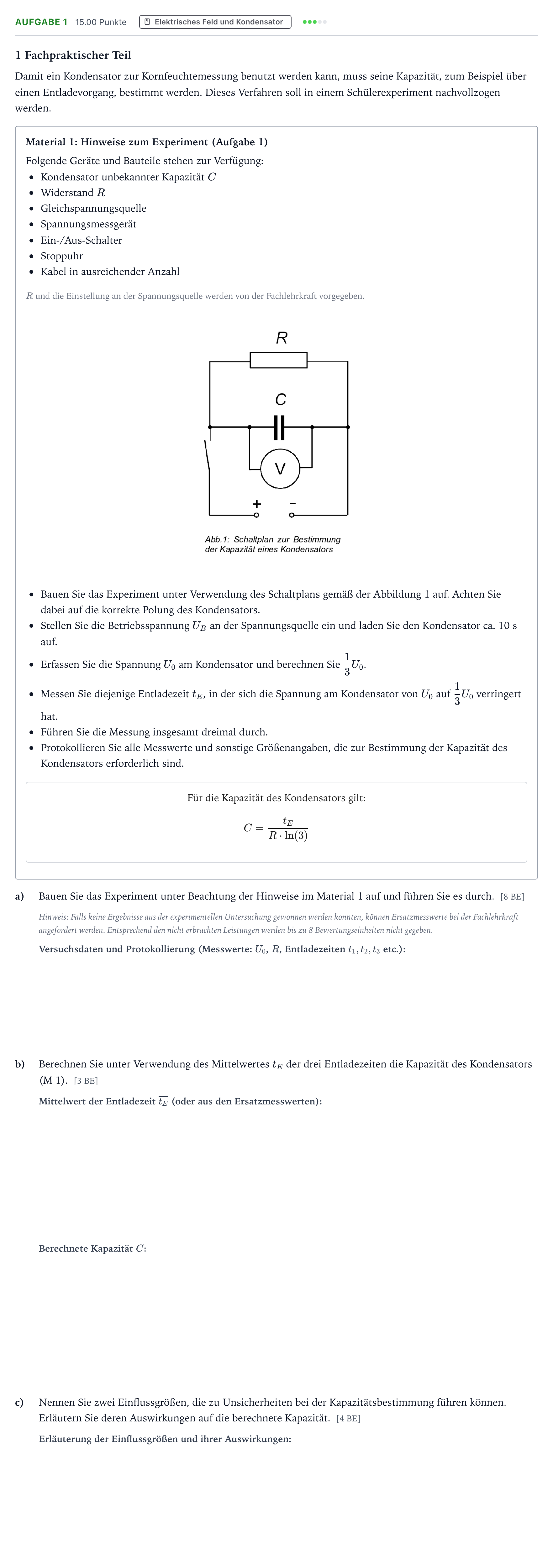 Aufgabenstellung: Aufgabe 1 · Abitur NRW Physik GK · Feuchtigkeitsmessung von Getreide G 2026
