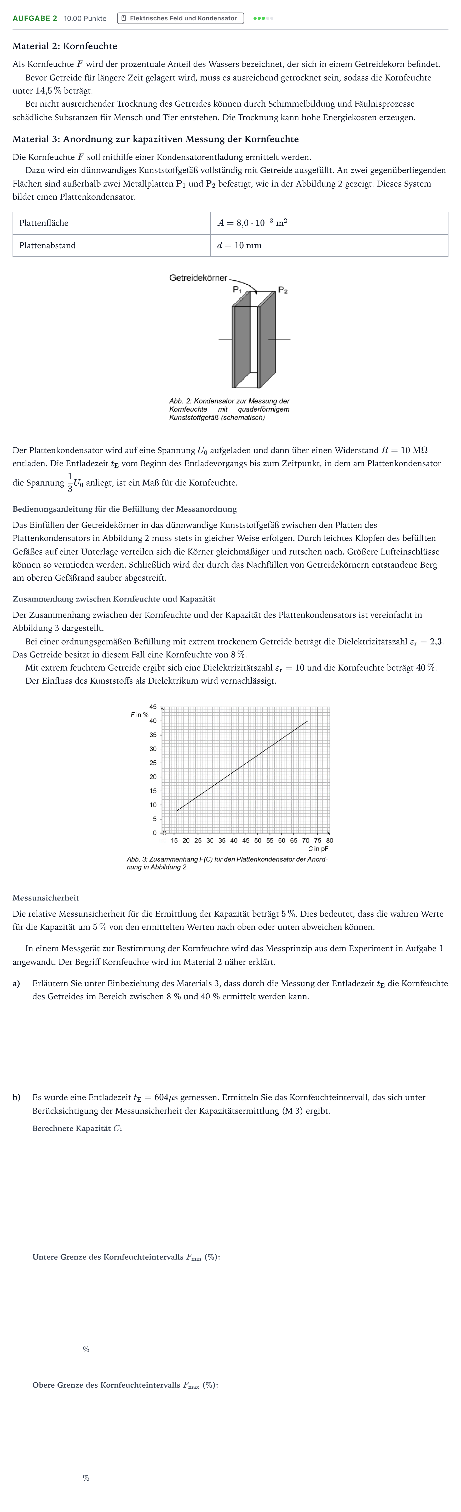 Aufgabenstellung: Aufgabe 2 · Abitur NRW Physik GK · Feuchtigkeitsmessung von Getreide G 2026