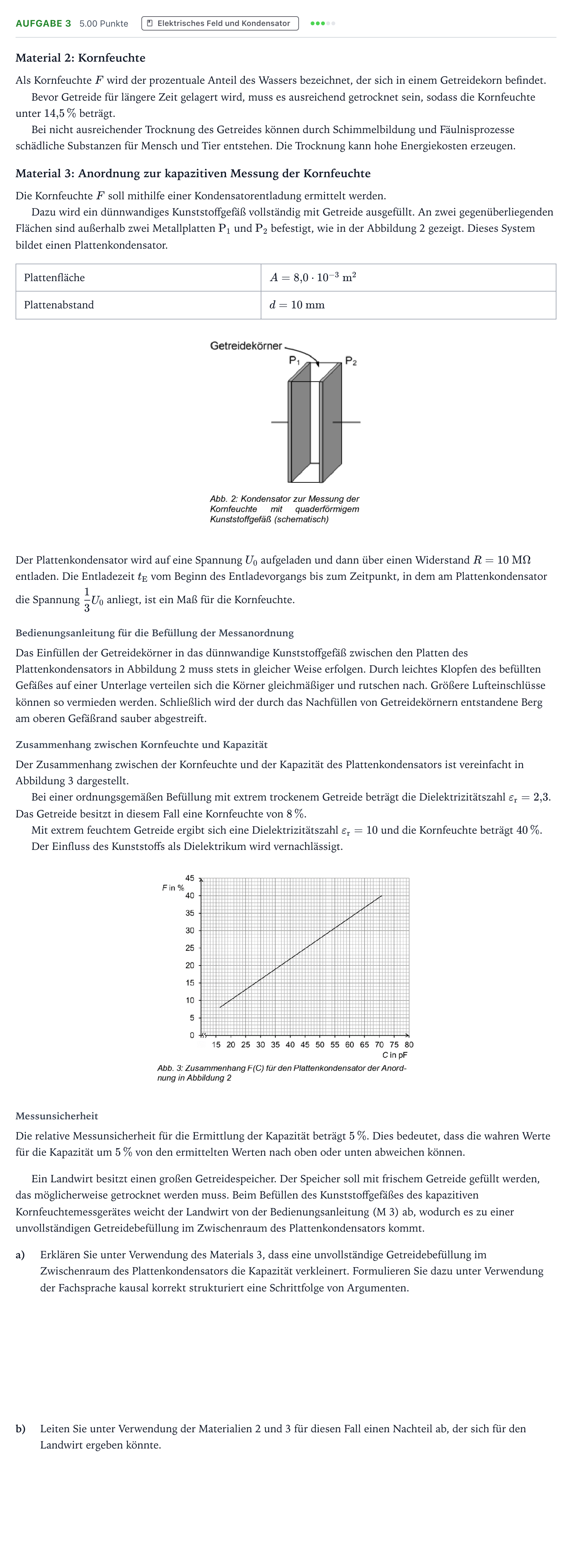 Aufgabenstellung: Aufgabe 3 · Abitur NRW Physik GK · Feuchtigkeitsmessung von Getreide G 2026
