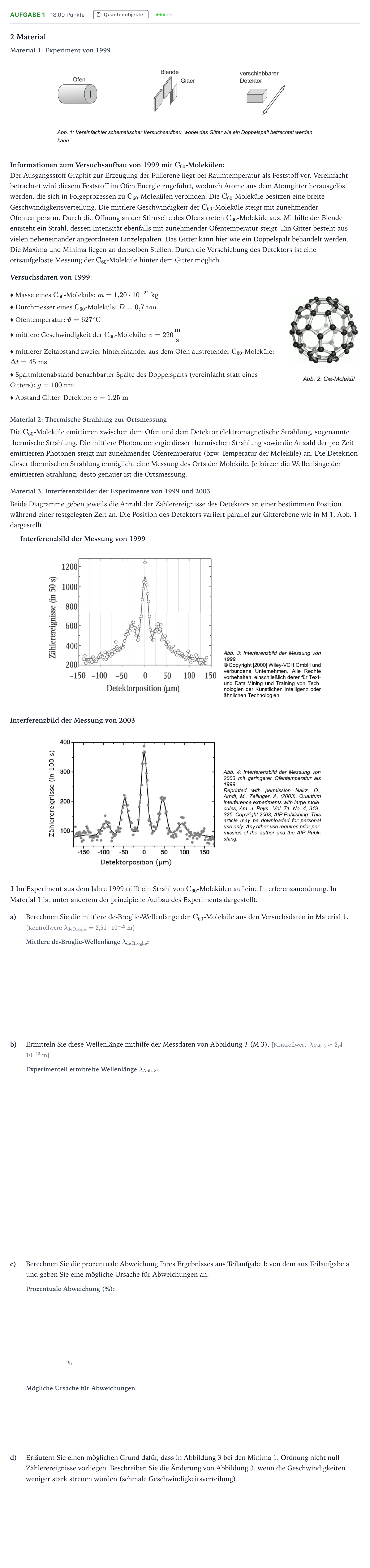 Aufgabenstellung: Aufgabe 1 · Abitur NRW Physik LK · Fullerene EN 2025