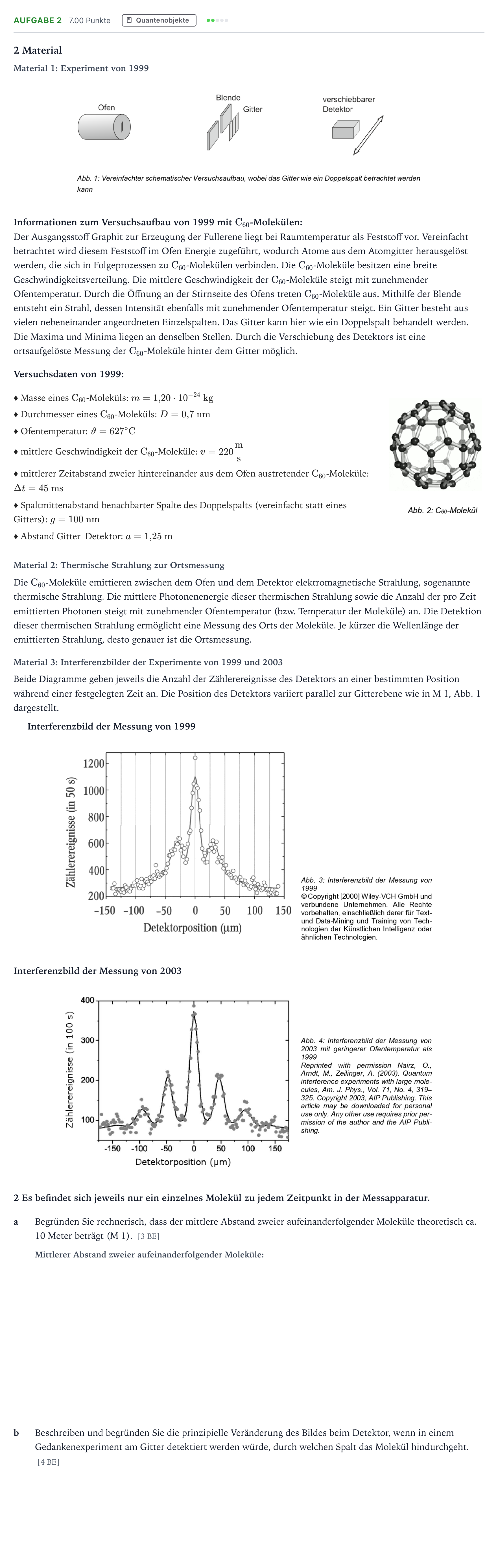Aufgabenstellung: Aufgabe 2 · Abitur NRW Physik LK · Fullerene EN 2025