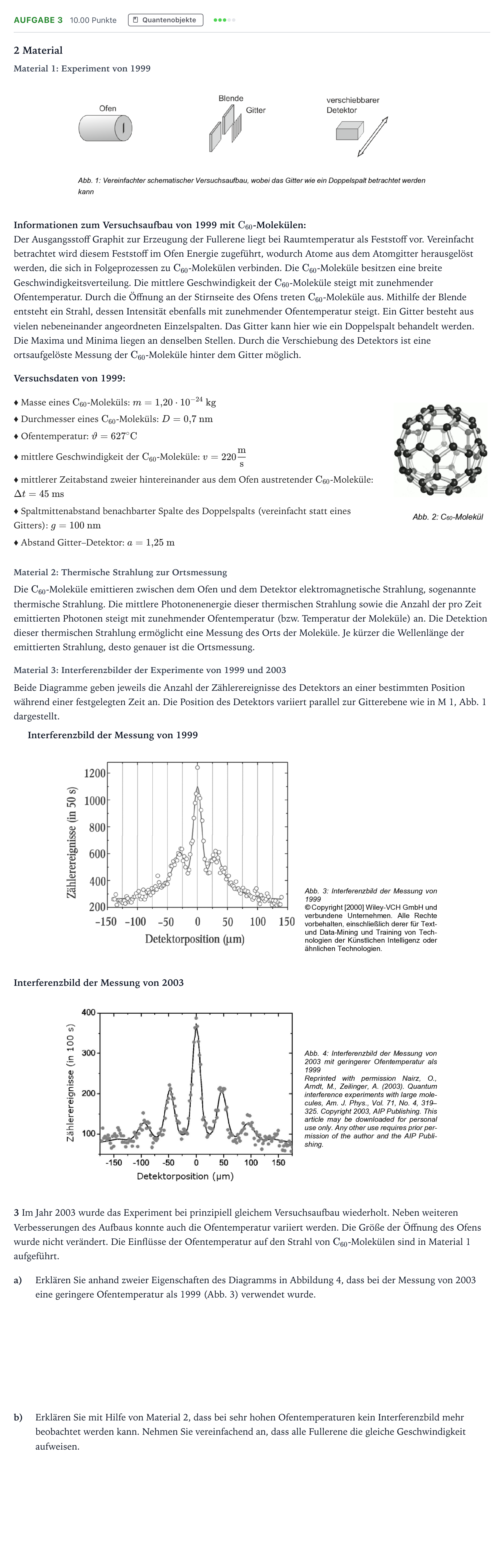 Aufgabenstellung: Aufgabe 3 · Abitur NRW Physik LK · Fullerene EN 2025