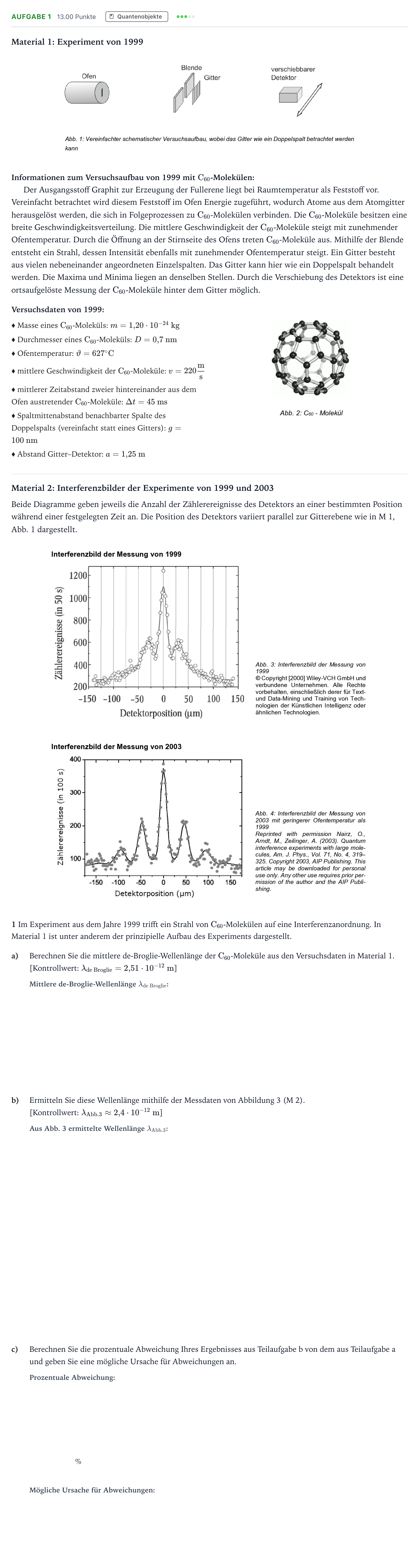 Aufgabenstellung: Aufgabe 1 · Abitur NRW Physik GK · Fullerene GN 2025