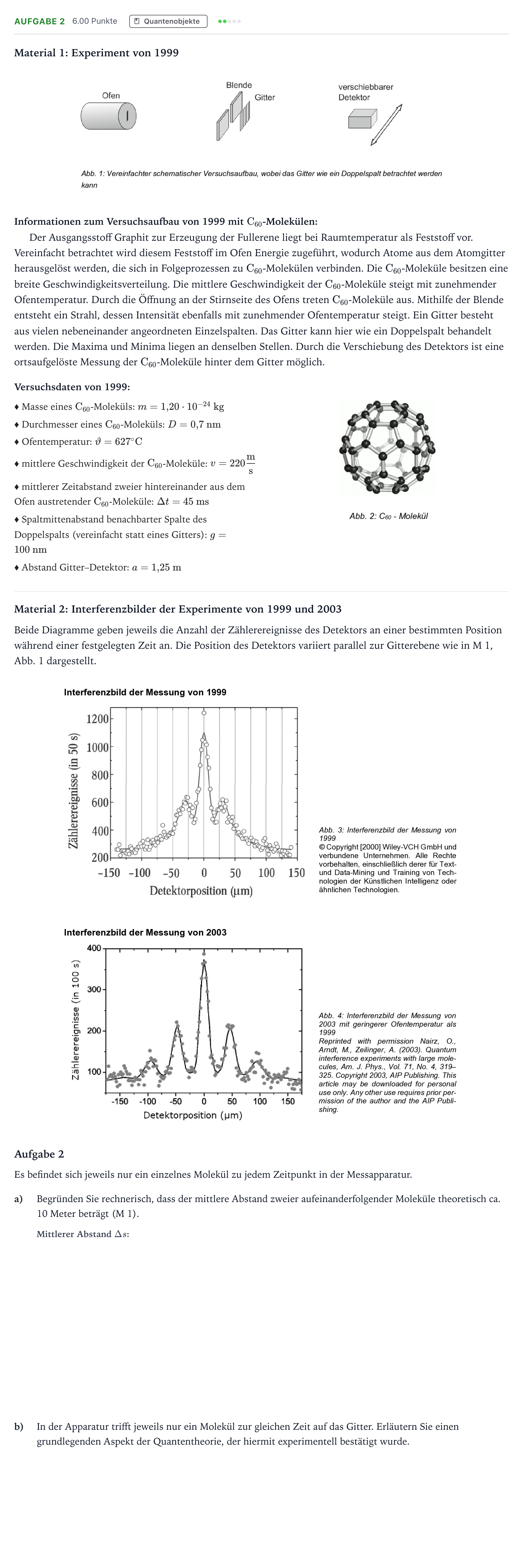 Aufgabenstellung: Aufgabe 2 · Abitur NRW Physik GK · Fullerene GN 2025