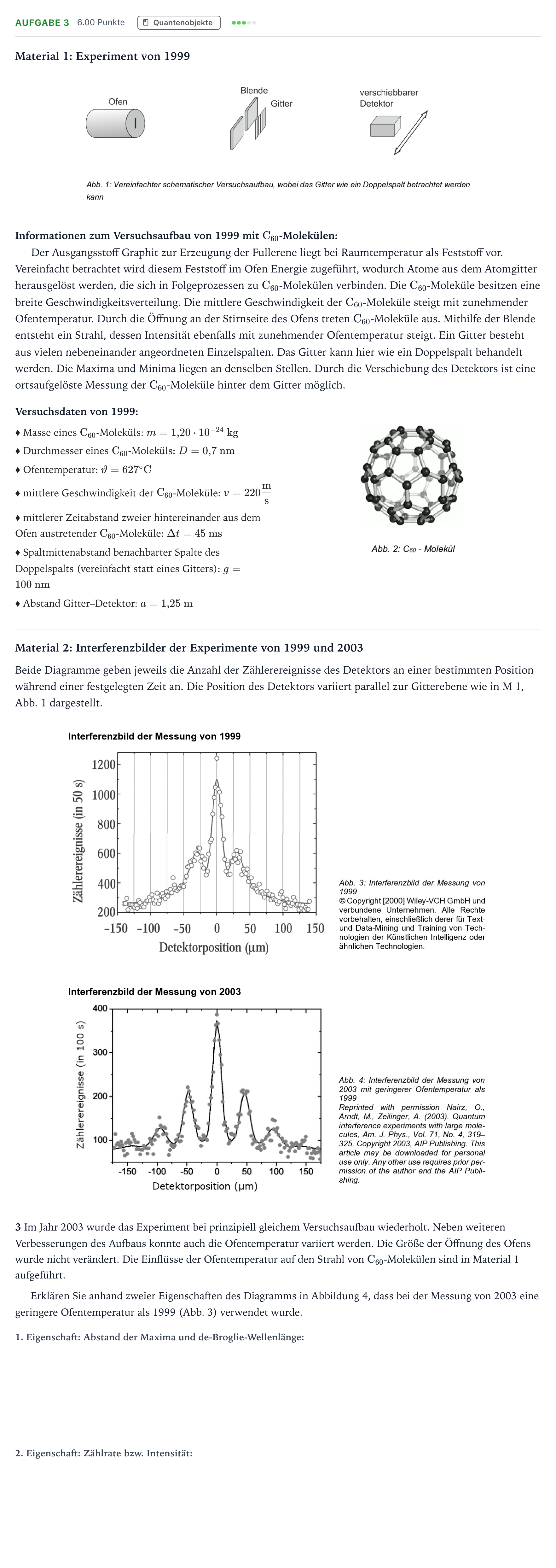 Aufgabenstellung: Aufgabe 3 · Abitur NRW Physik GK · Fullerene GN 2025