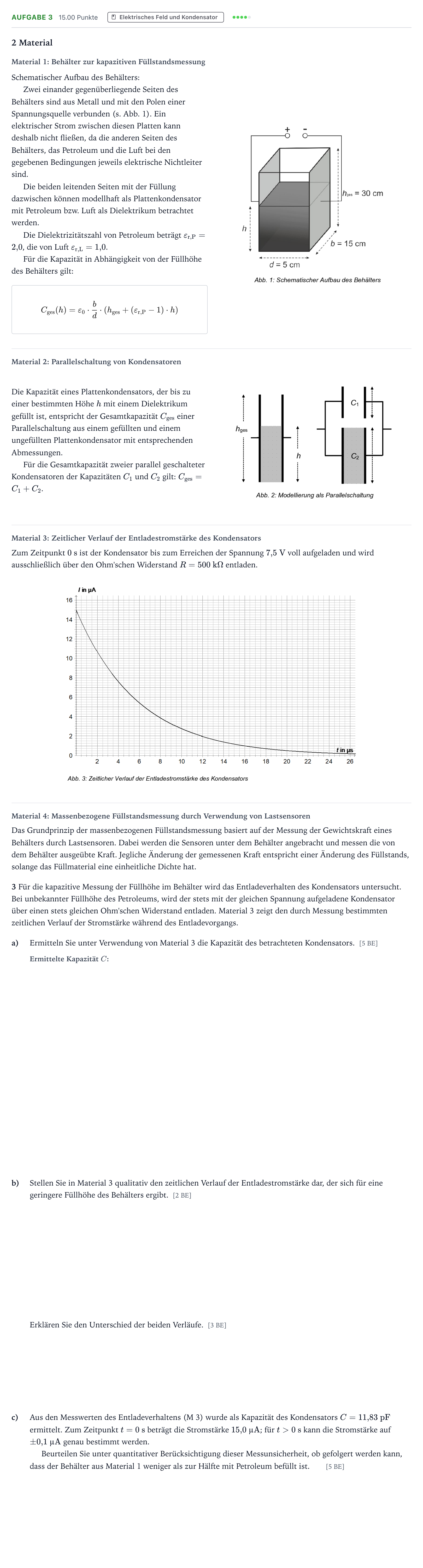 Aufgabenstellung: Aufgabe 3 · Abitur NRW Physik LK · Füllstandsmessung 2025