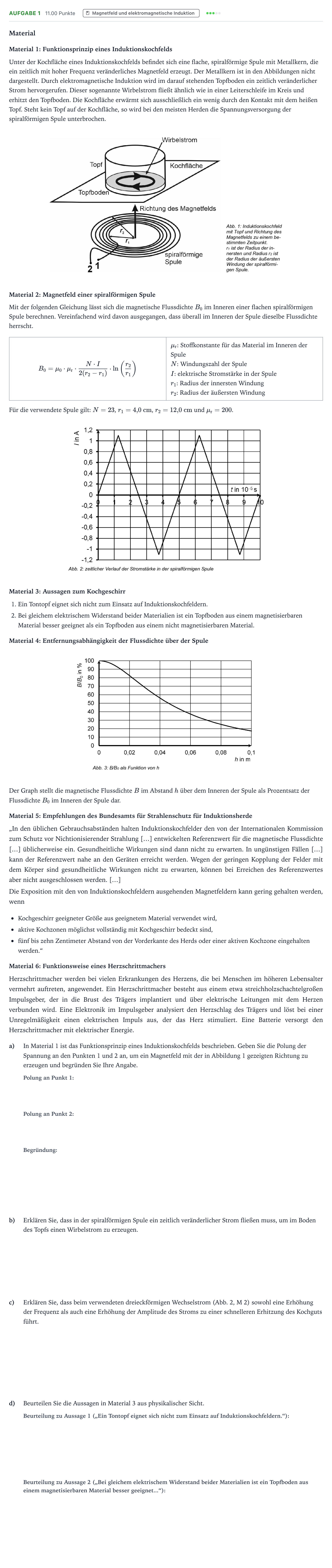Aufgabenstellung: Aufgabe 1 · Abitur NRW Physik GK · Induktionsherd 2026