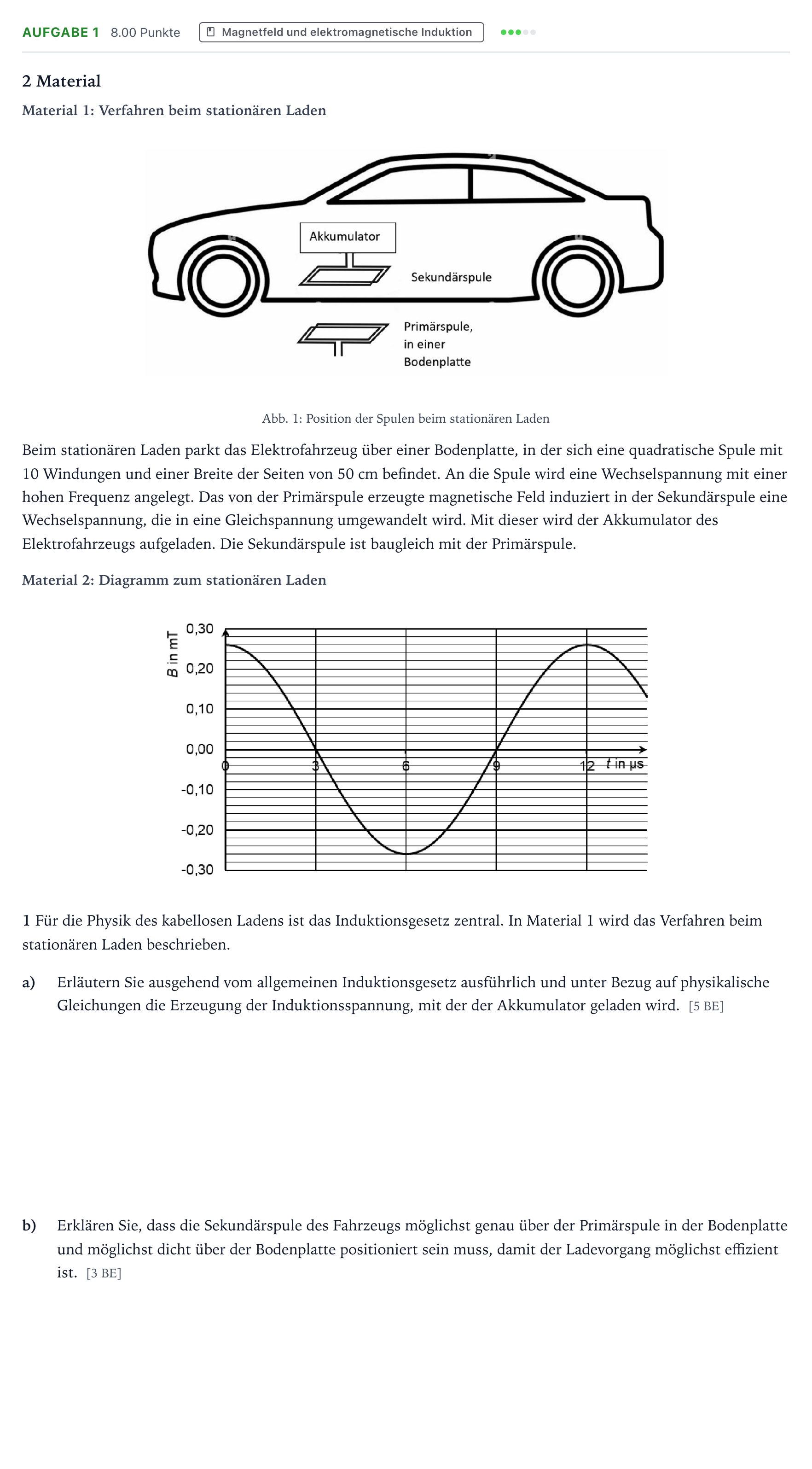 Aufgabenstellung: Aufgabe 1 · Abitur NRW Physik LK · Induktives Laden von Elektrofahrzeu 2026