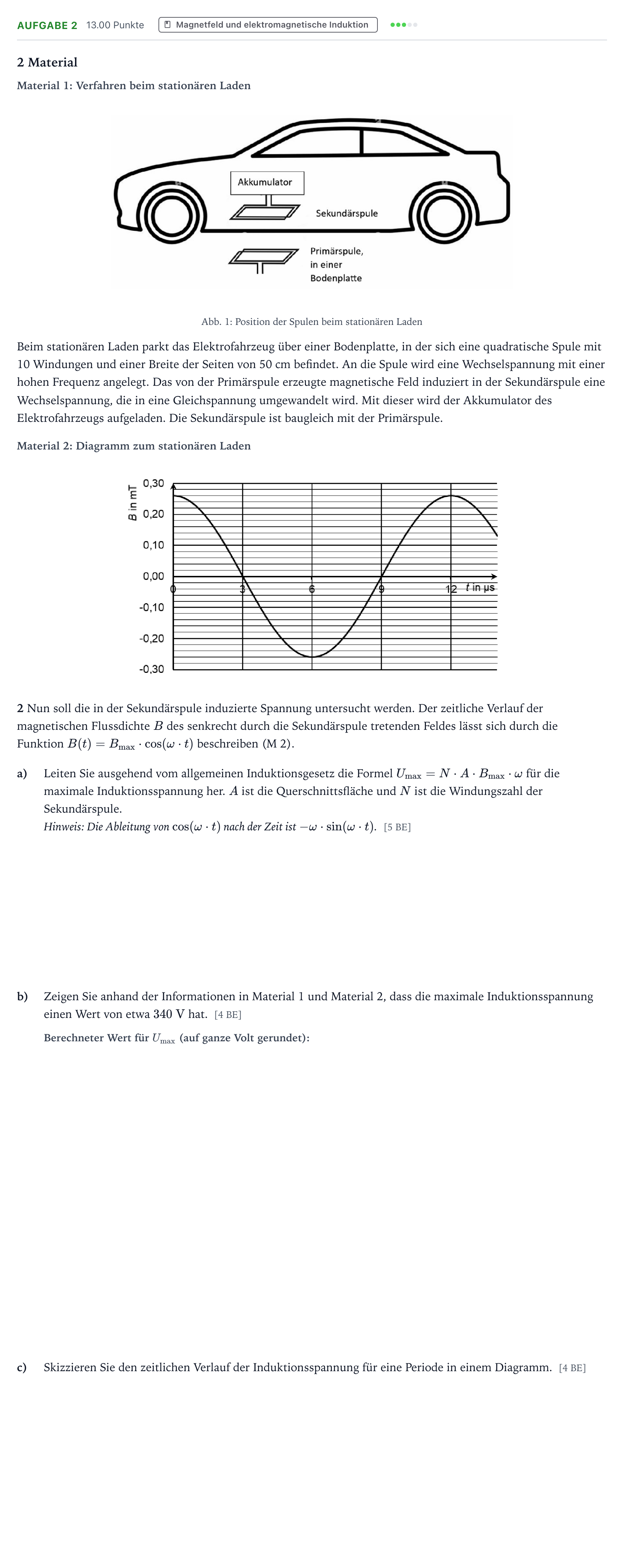 Aufgabenstellung: Aufgabe 2 · Abitur NRW Physik LK · Induktives Laden von Elektrofahrzeu 2026