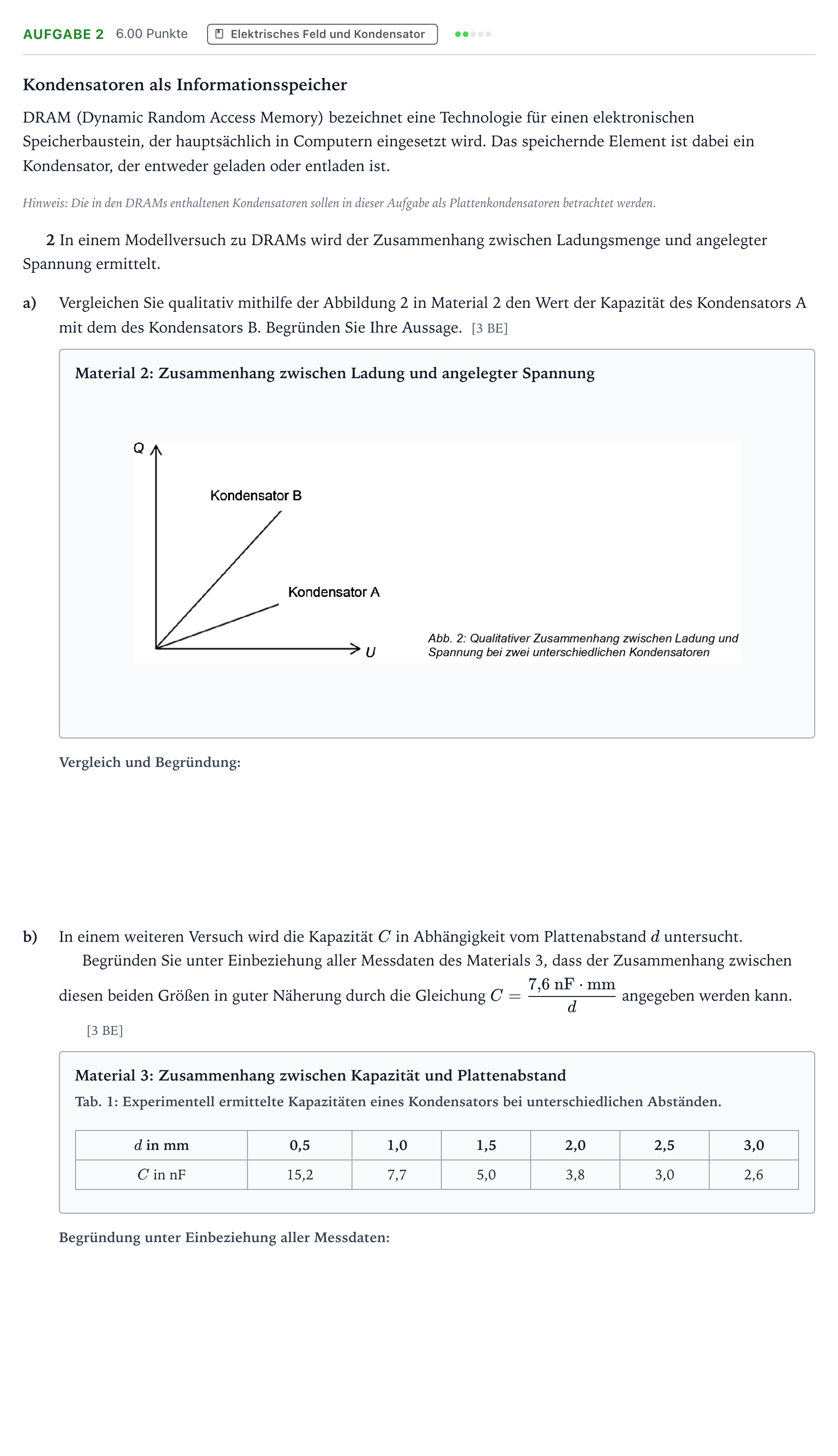 Aufgabenstellung: Aufgabe 2 · Abitur NRW Physik GK · Informationsspeicher 2025