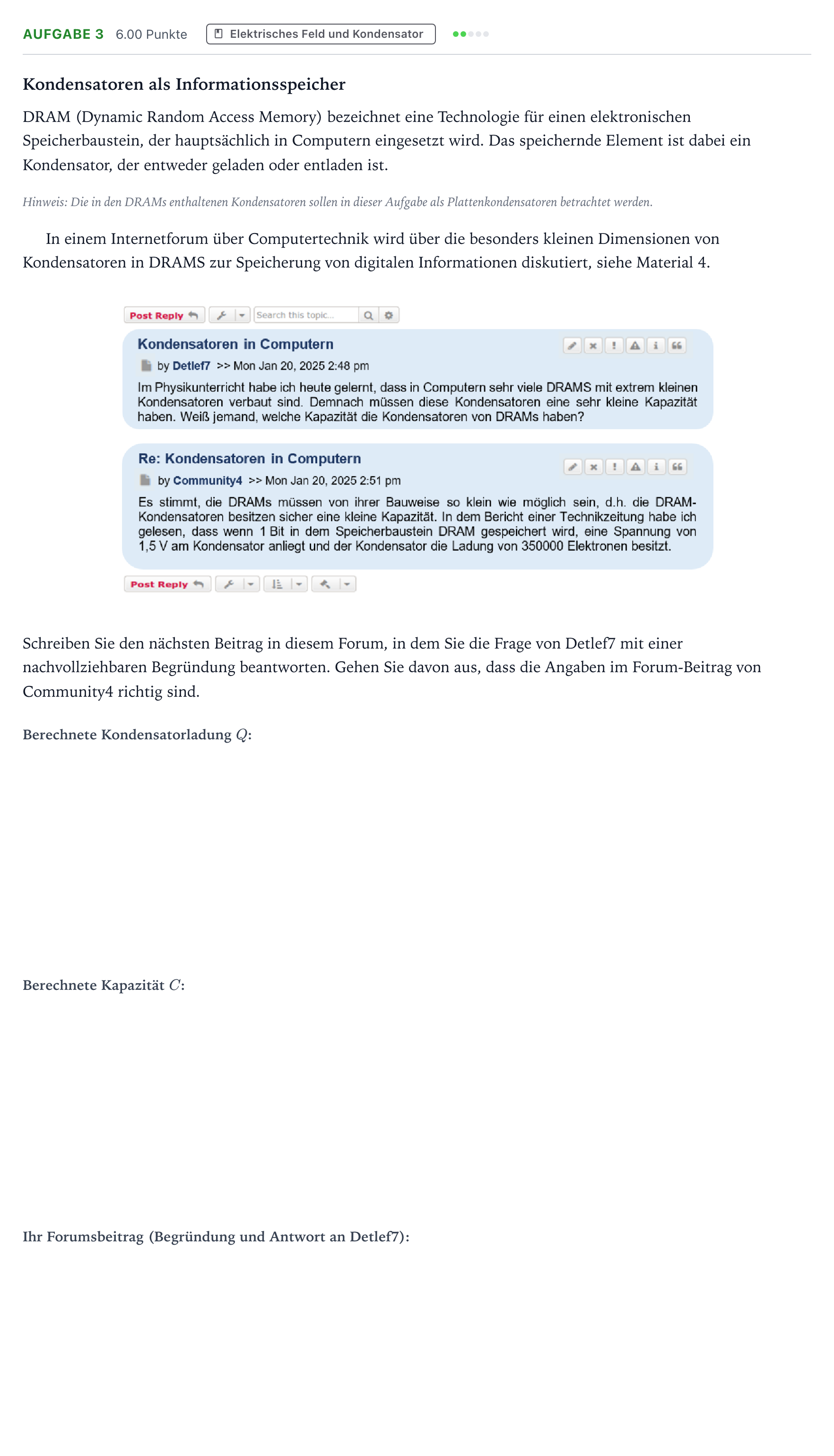 Aufgabenstellung: Aufgabe 3 · Abitur NRW Physik GK · Informationsspeicher 2025