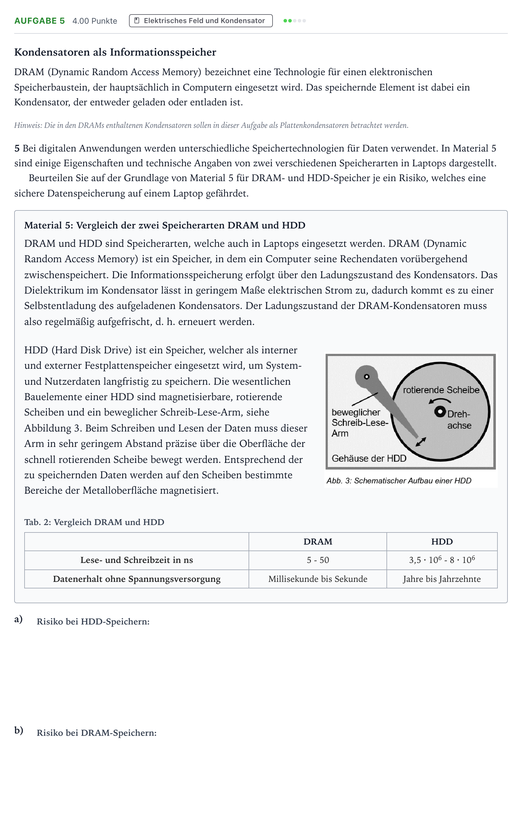 Aufgabenstellung: Aufgabe 5 · Abitur NRW Physik GK · Informationsspeicher 2025