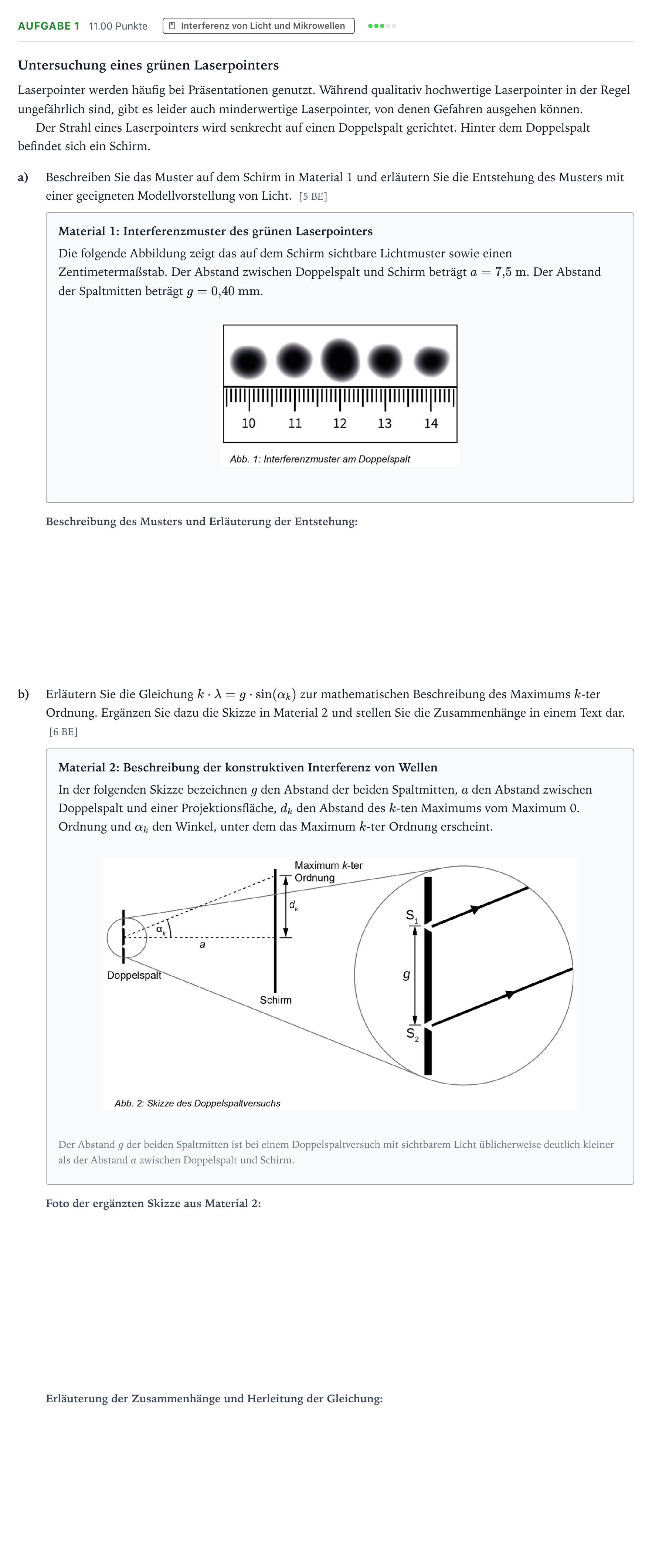 Aufgabenstellung: Aufgabe 1 · Abitur NRW Physik GK · Laserpointer 2025