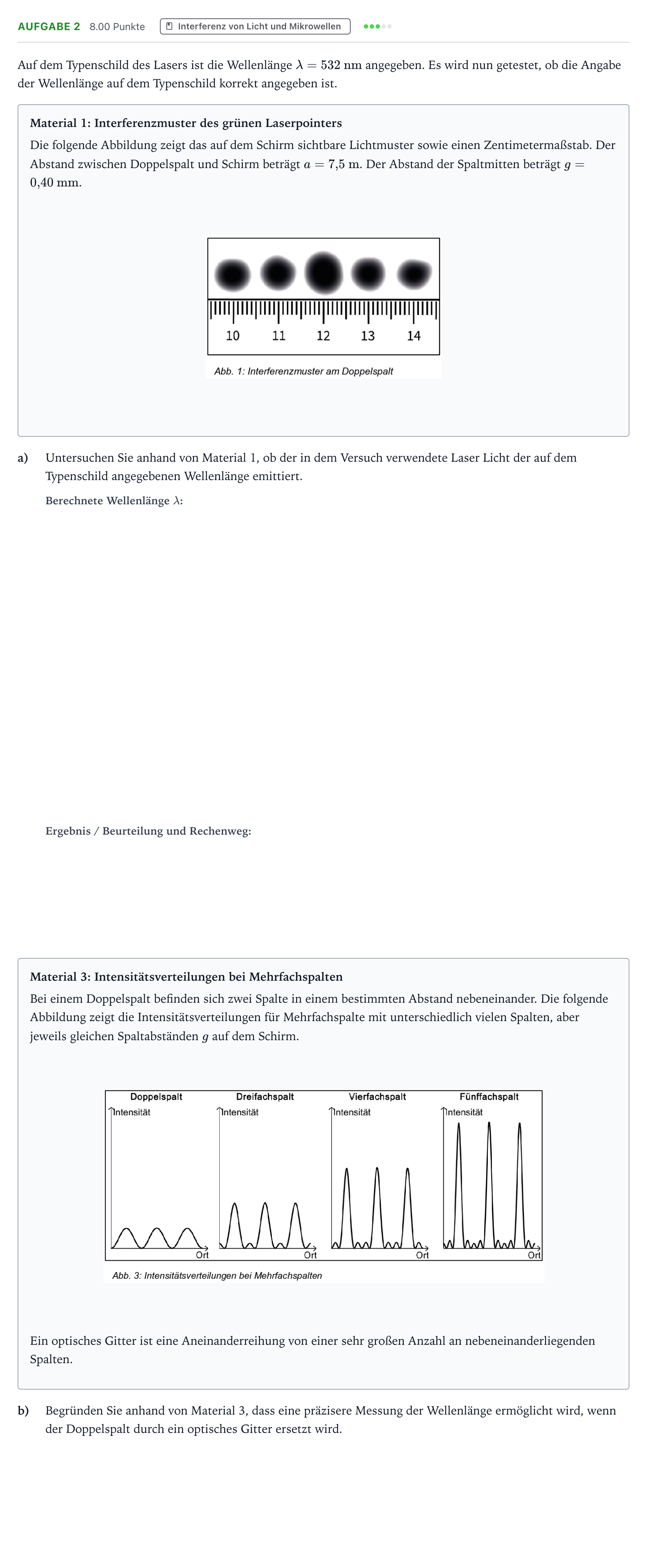 Aufgabenstellung: Aufgabe 2 · Abitur NRW Physik GK · Laserpointer 2025