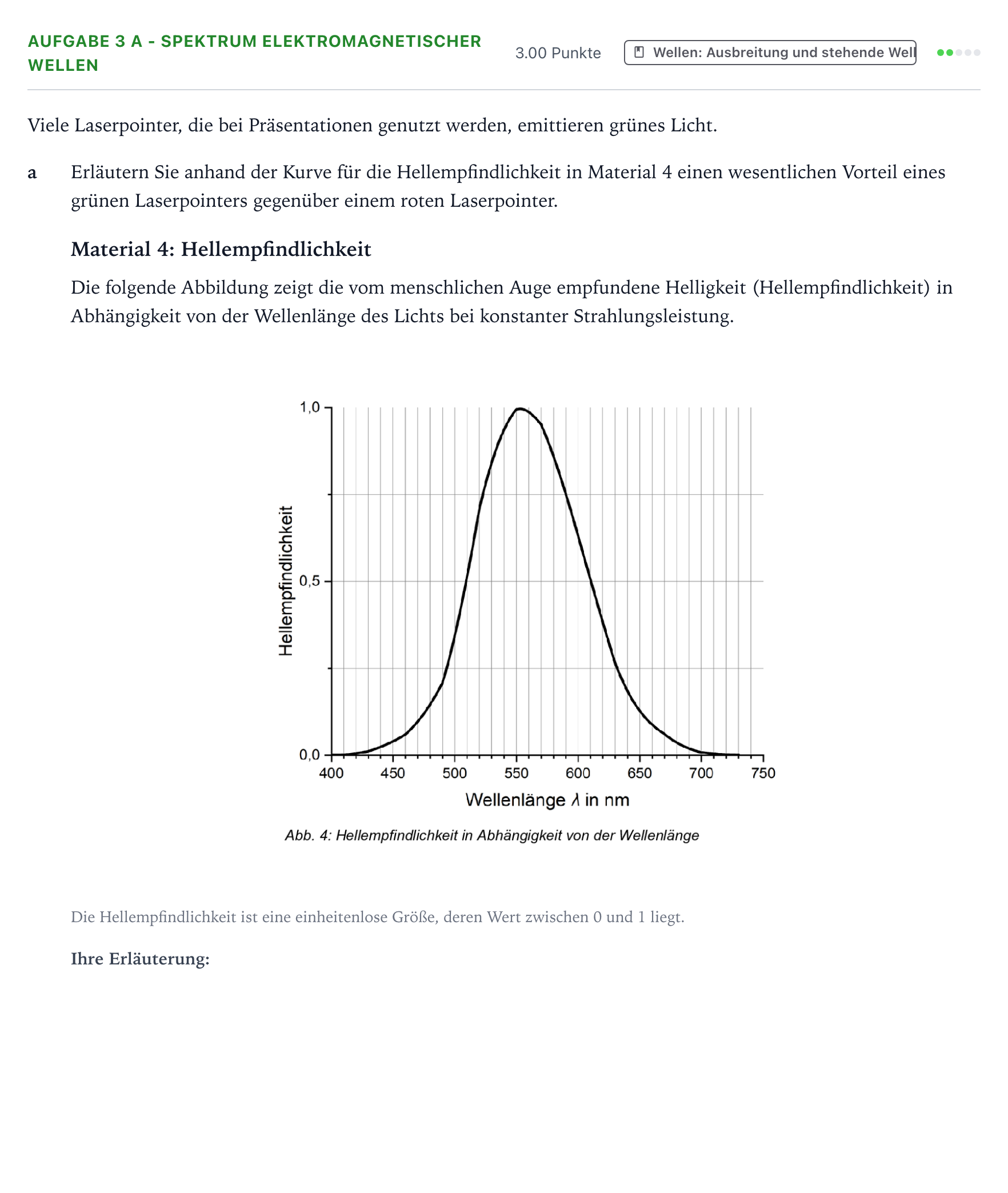 Aufgabenstellung: Aufgabe 3 a - Spektrum elektromagnetischer Wellen · Abitur NRW Physik GK · Laserpointer 2025