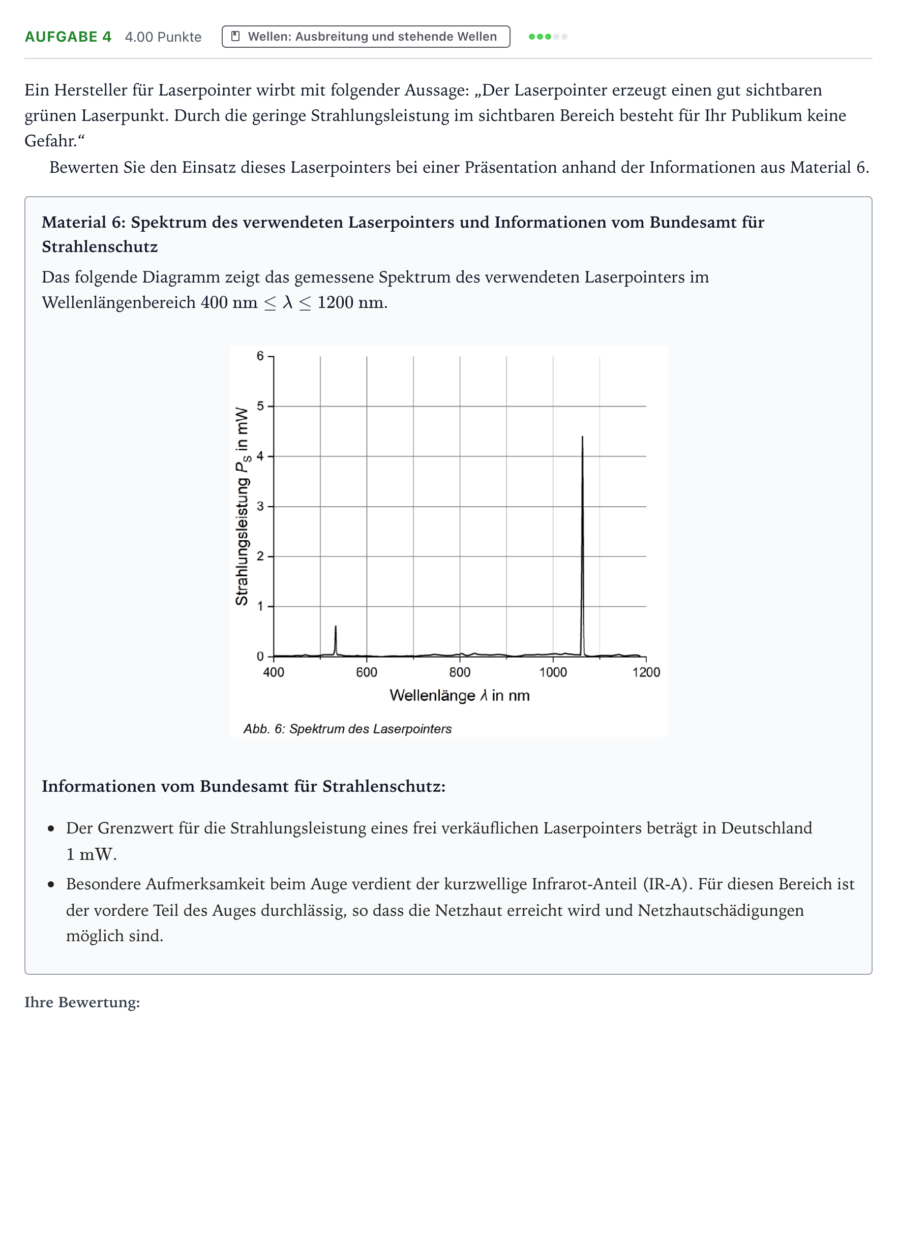 Aufgabenstellung: Aufgabe 4 · Abitur NRW Physik GK · Laserpointer 2025
