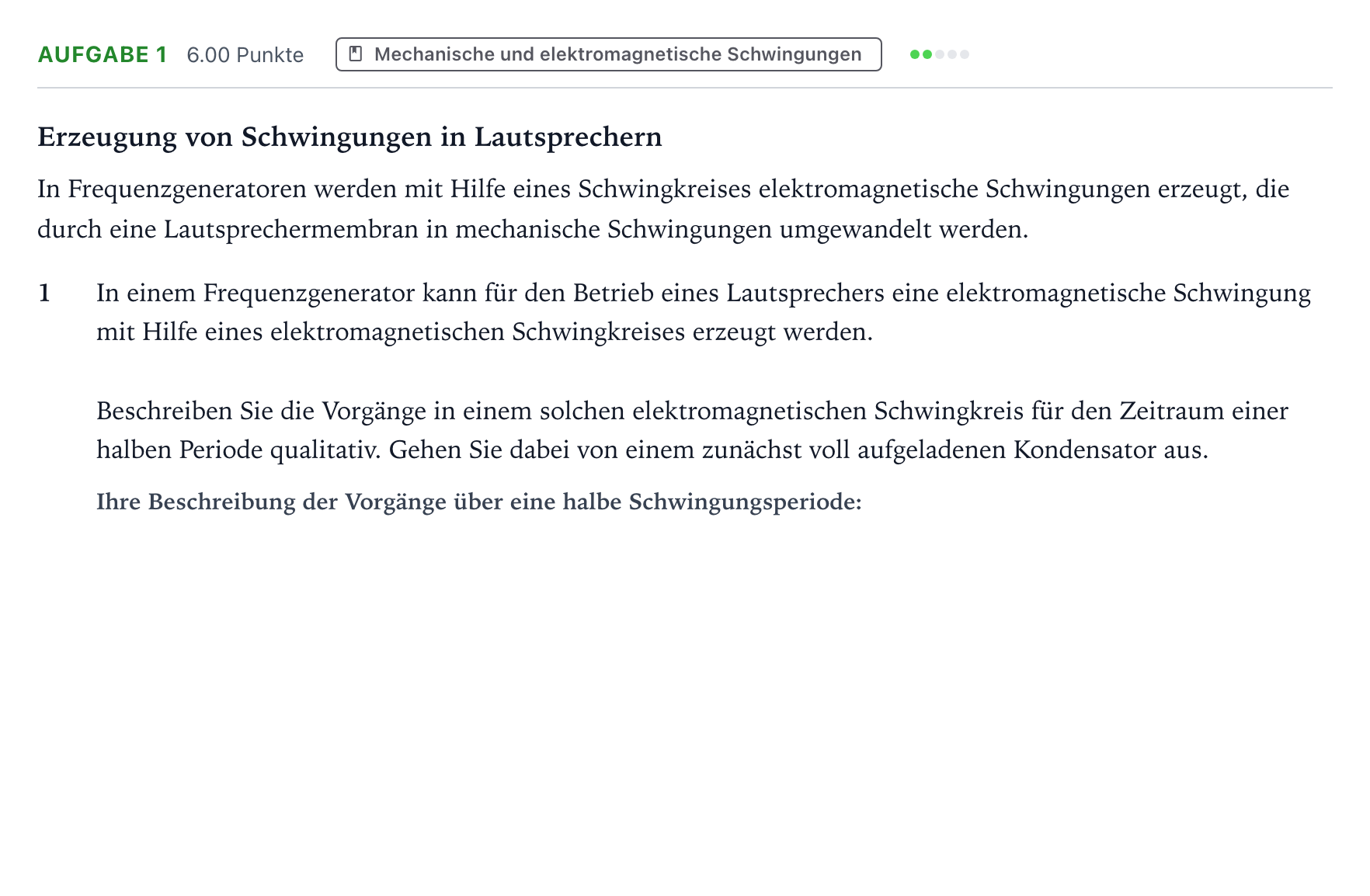 Aufgabenstellung: Aufgabe 1 · Abitur NRW Physik GK · Lautsprecher 2025