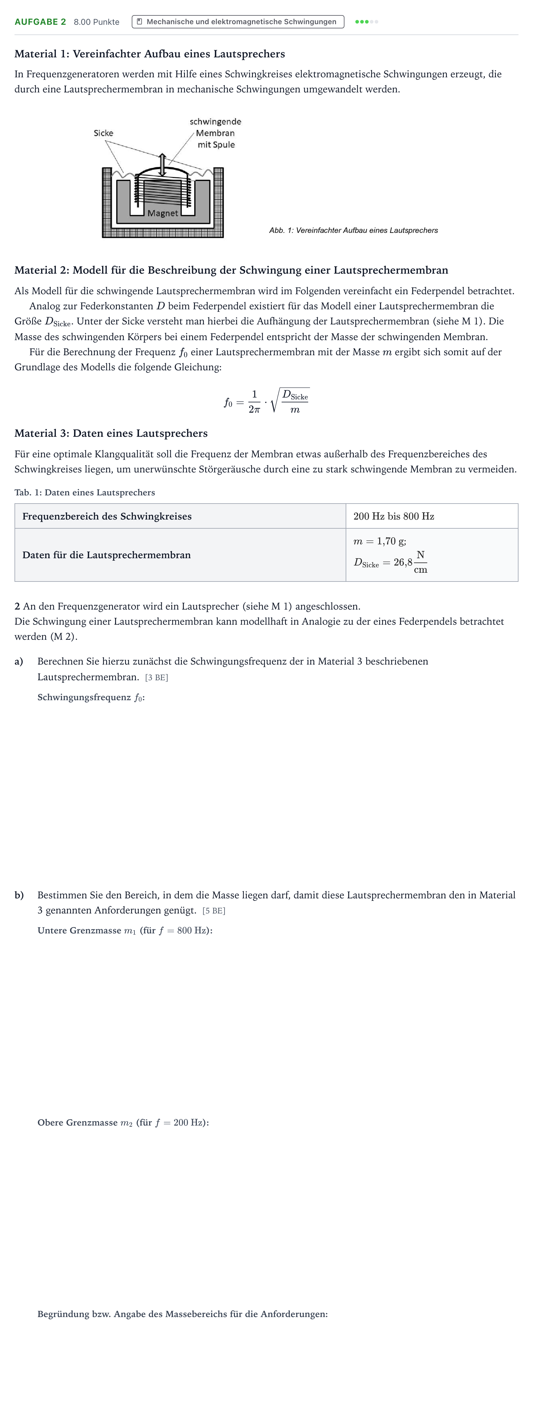 Aufgabenstellung: Aufgabe 2 · Abitur NRW Physik GK · Lautsprecher 2025