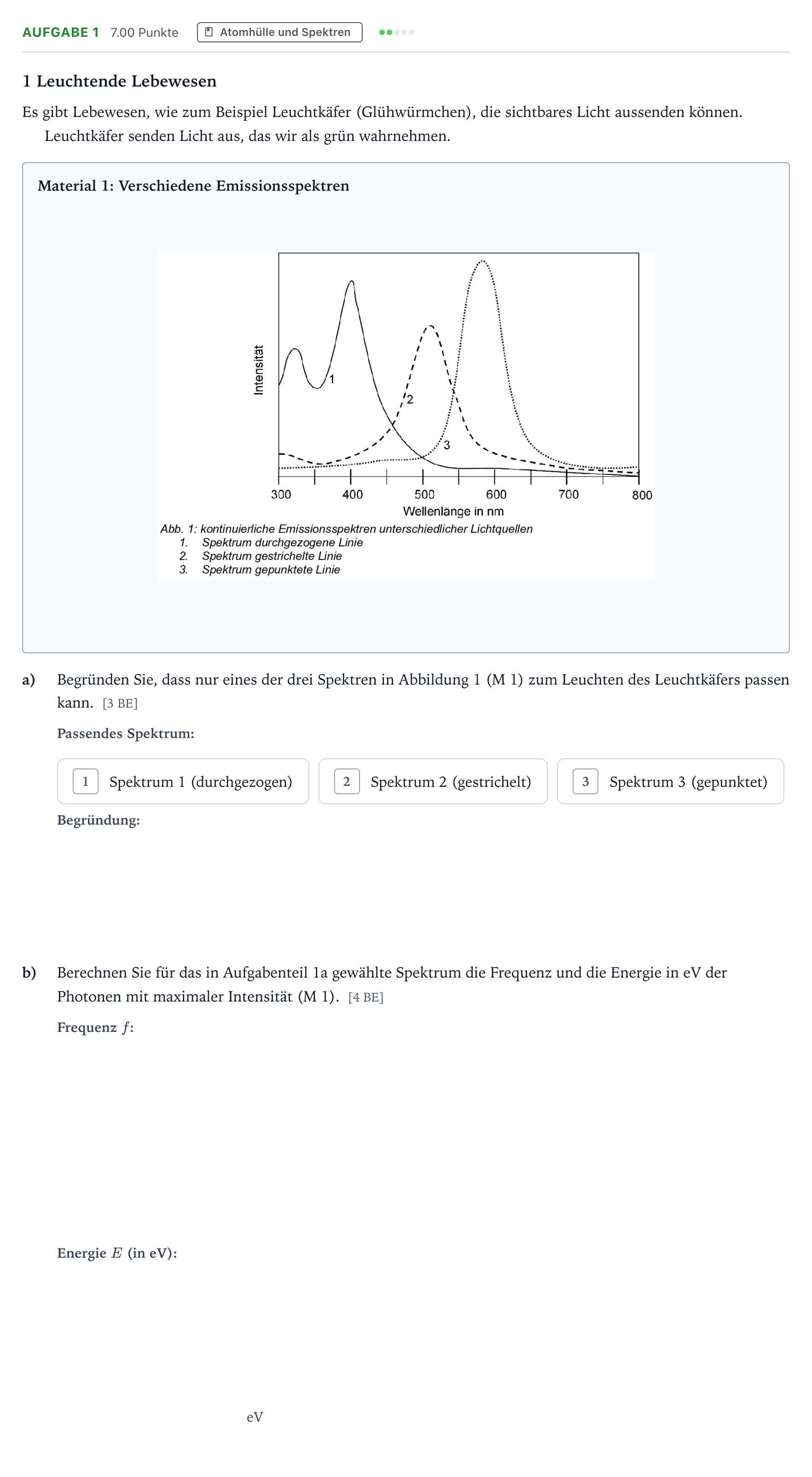 Aufgabenstellung: Aufgabe 1 · Abitur NRW Physik LK · Leuchtende Lebewesen 2026