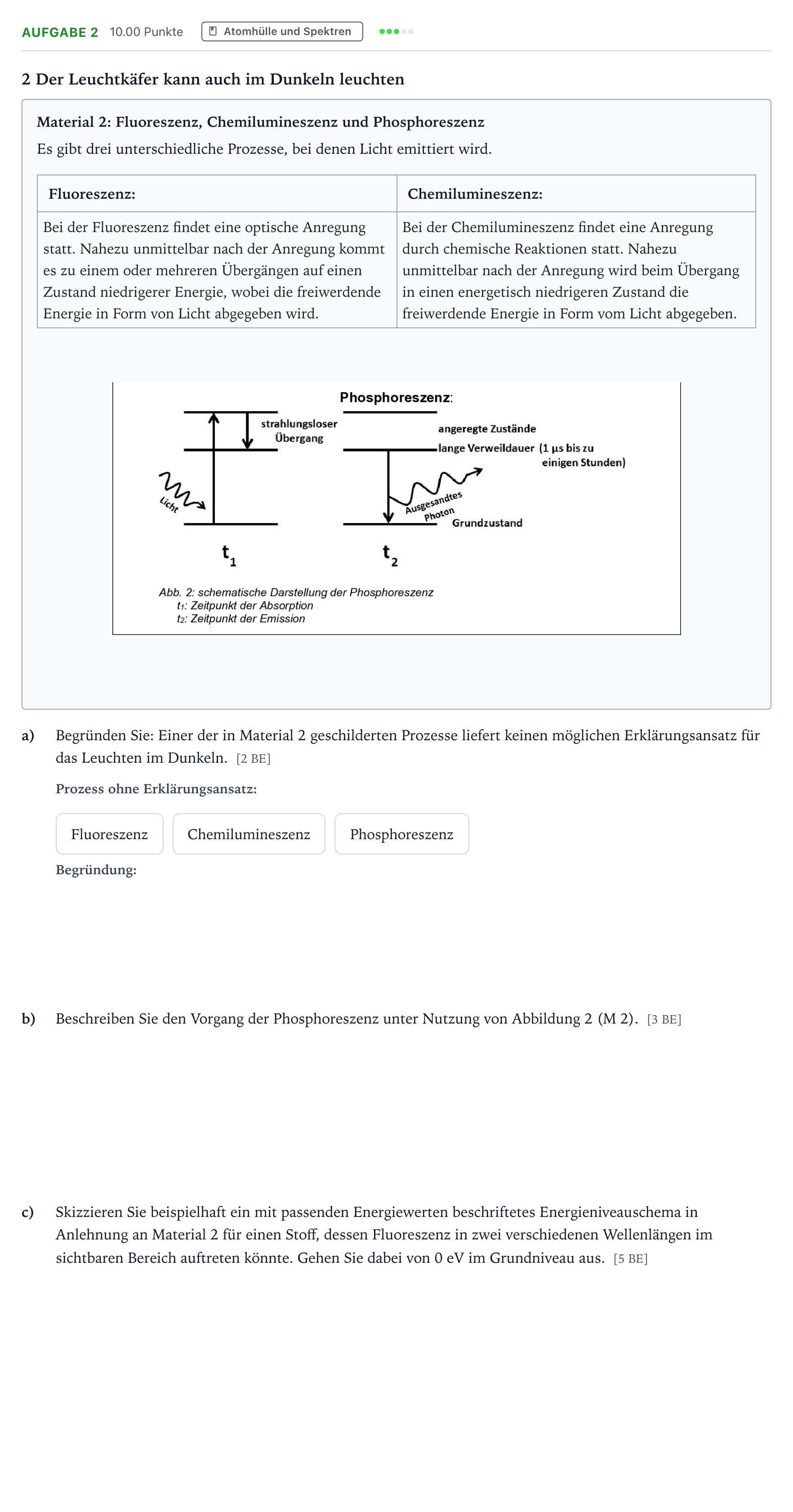 Aufgabenstellung: Aufgabe 2 · Abitur NRW Physik LK · Leuchtende Lebewesen 2026