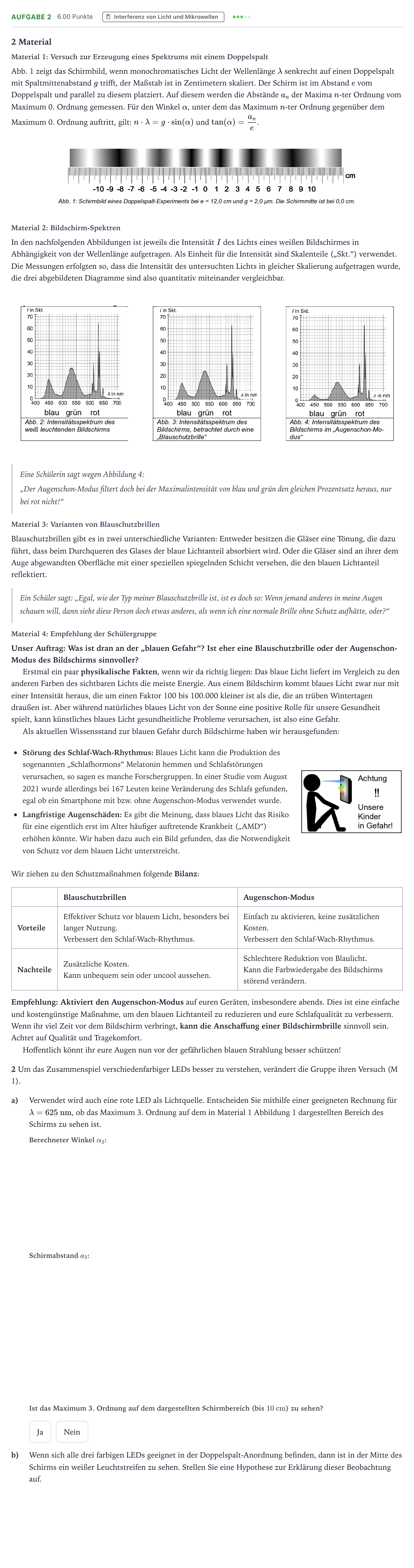 Aufgabenstellung: Aufgabe 2 · Abitur NRW Physik GK · Licht von Bildschirmen 2026