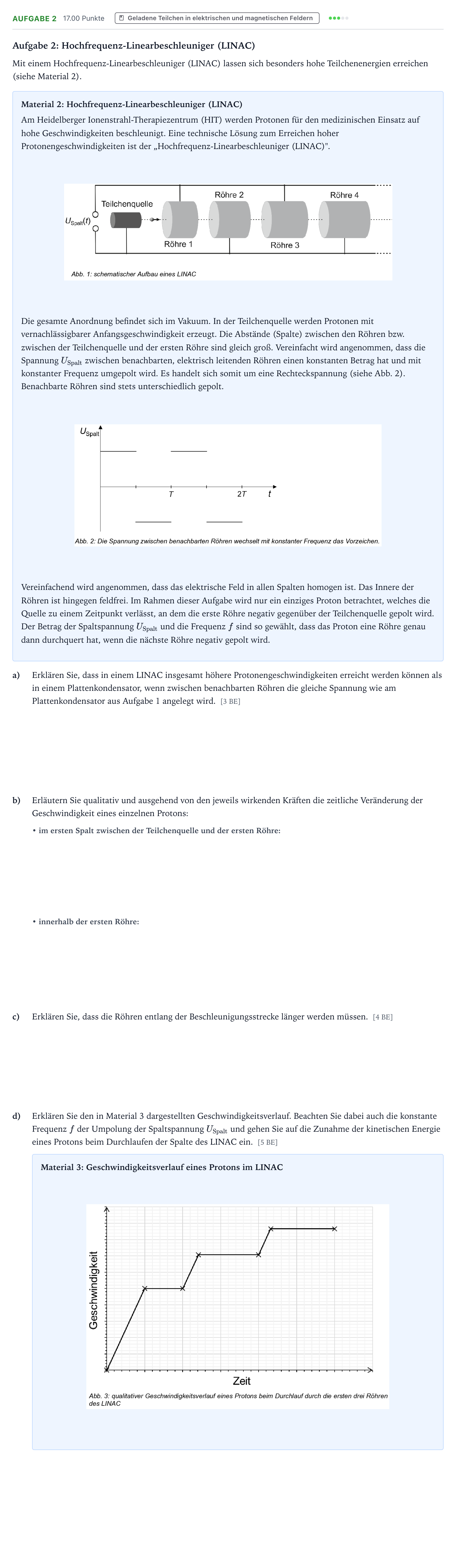 Aufgabenstellung: Aufgabe 2 · Abitur NRW Physik LK · Linearbeschleuniger 2026