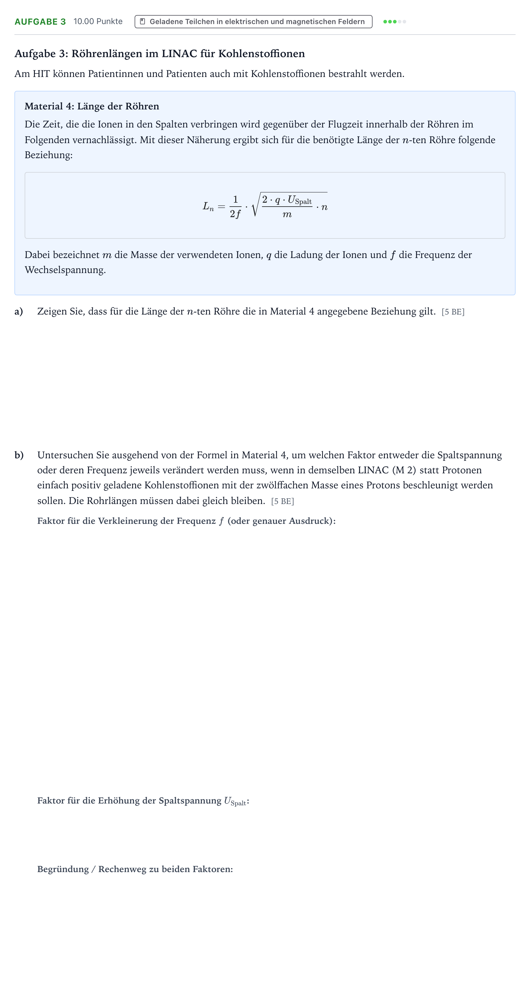 Aufgabenstellung: Aufgabe 3 · Abitur NRW Physik LK · Linearbeschleuniger 2026